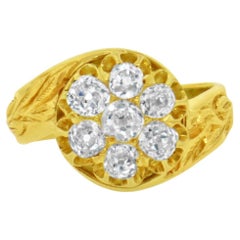 Anello con cluster di diamanti Old Mine Cut in oro giallo 14 carati