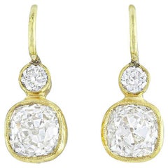 Old Mine Cut Diamond Dangle Earrings in 18 Karat Yellow Gold