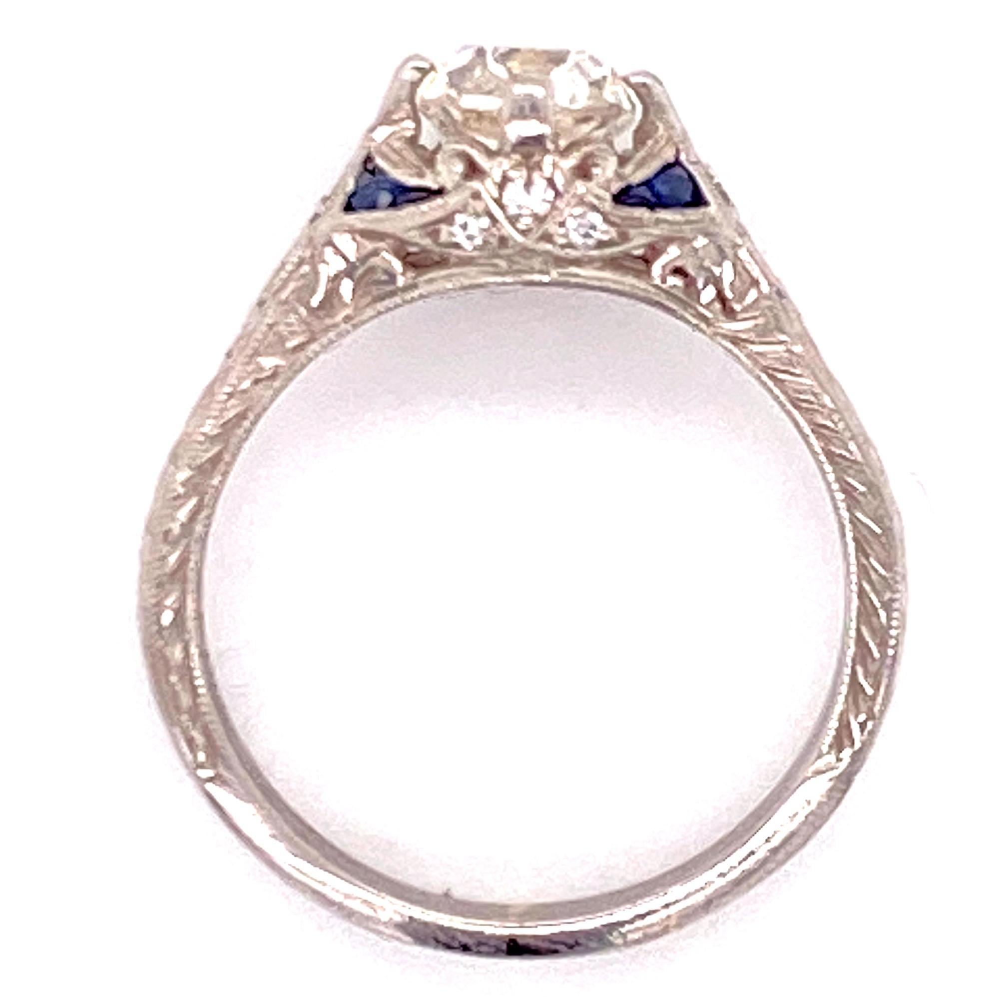 Old Mine Cut Diamond Deco Style Platinum Engagement Ring In Excellent Condition In Boca Raton, FL