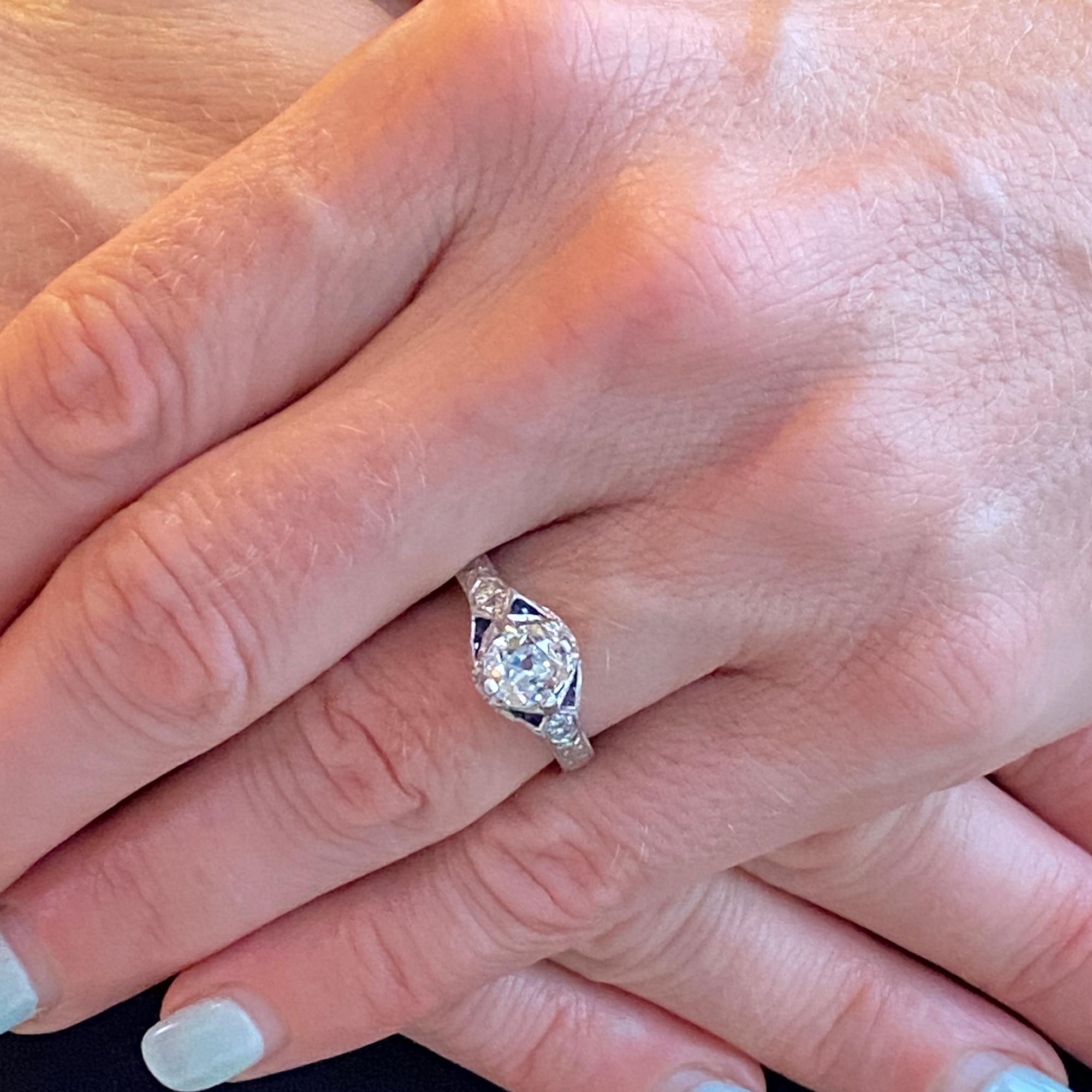 Women's Old Mine Cut Diamond Deco Style Platinum Engagement Ring