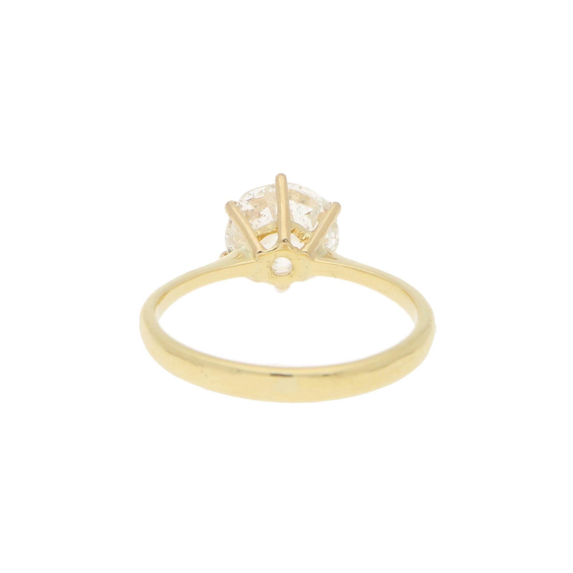 Modern Old Mine Cut Diamond Engagement Ring Set in 18 Karat Yellow Gold