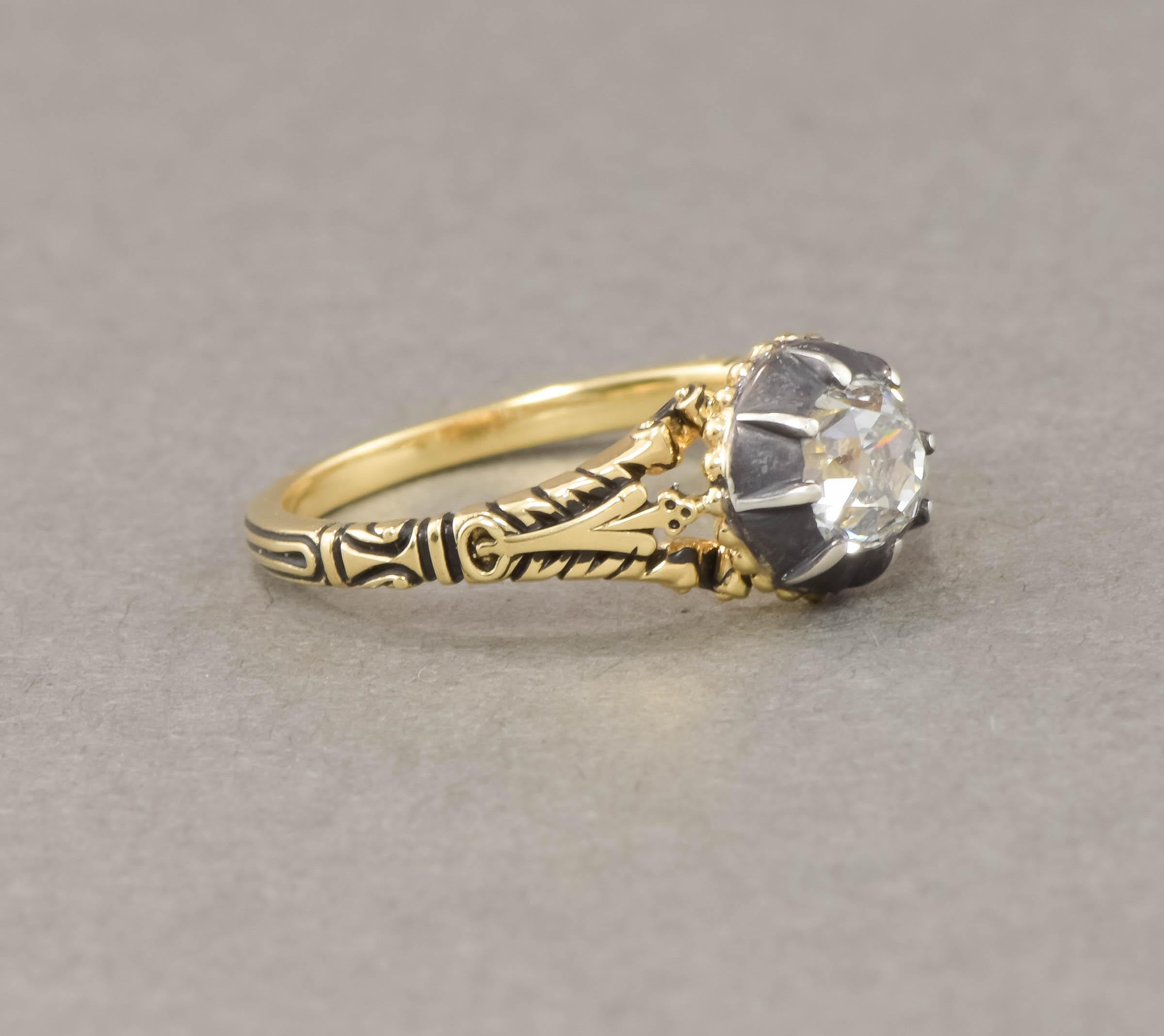 Old Mine Cut Diamond Engagement Ring - Original Georgian Diamond & Setting For Sale 3