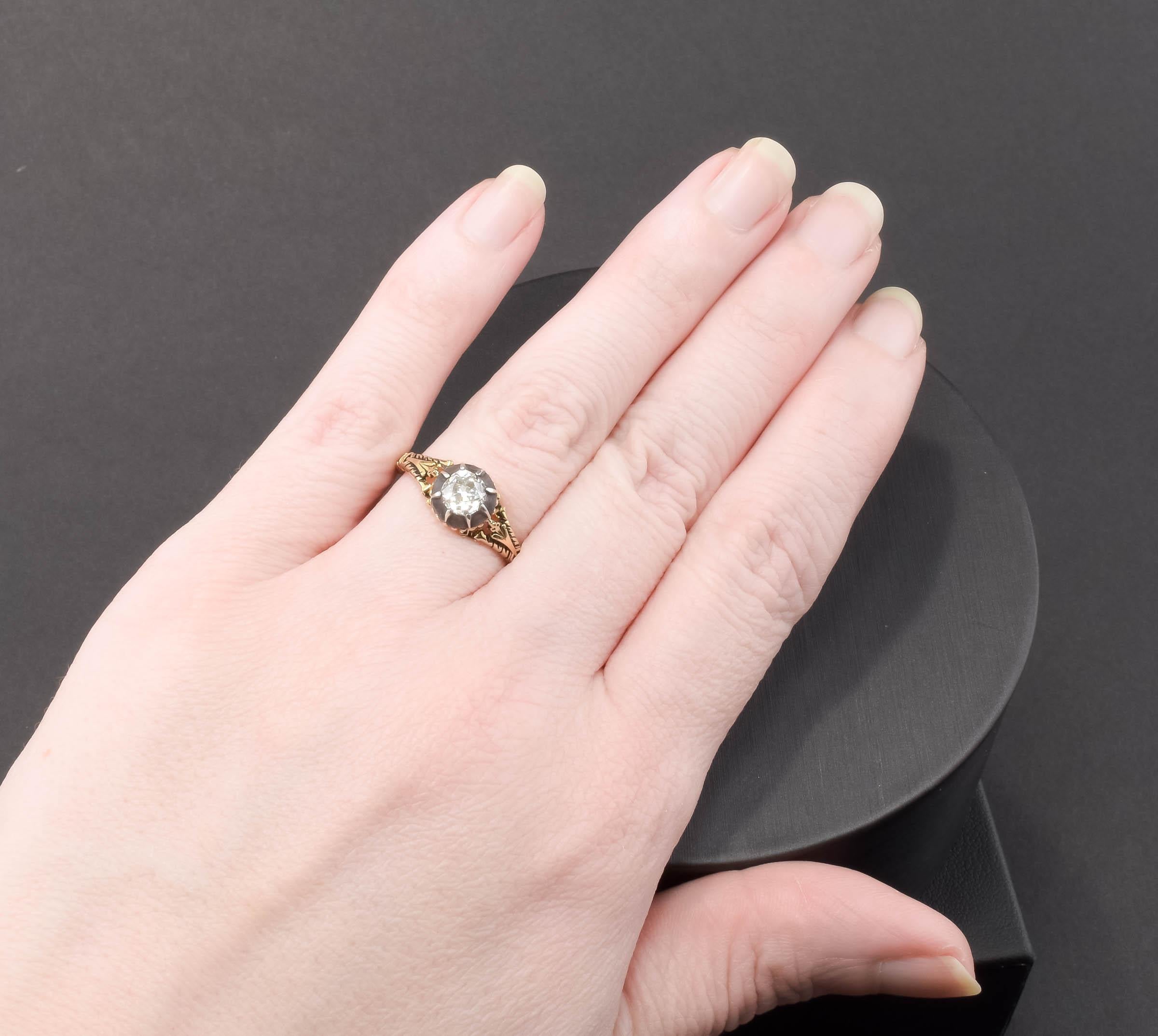 Old Mine Cut Diamond Engagement Ring - Original Georgian Diamond & Setting For Sale 4