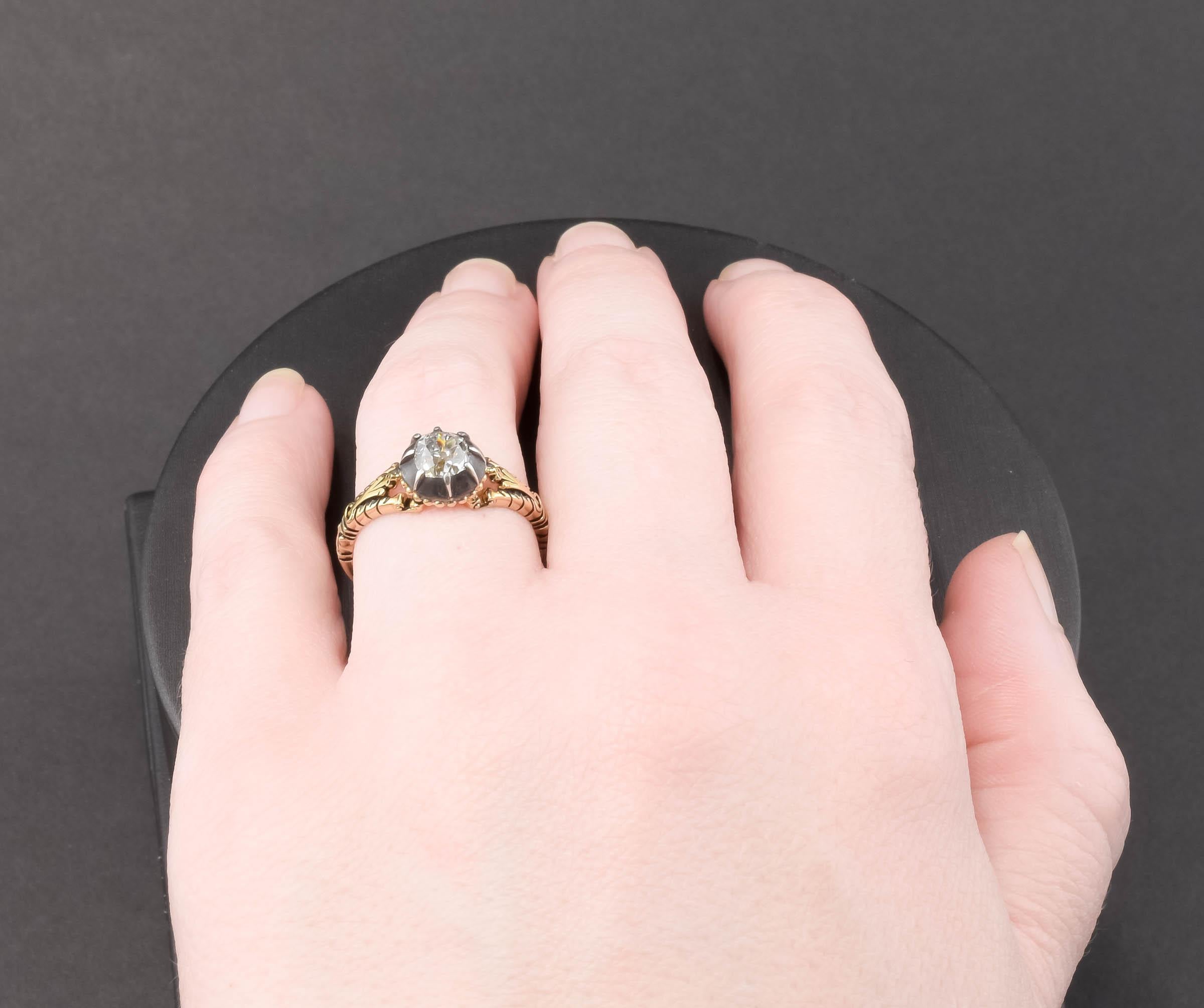 Old Mine Cut Diamond Engagement Ring - Original Georgian Diamond & Setting For Sale 5