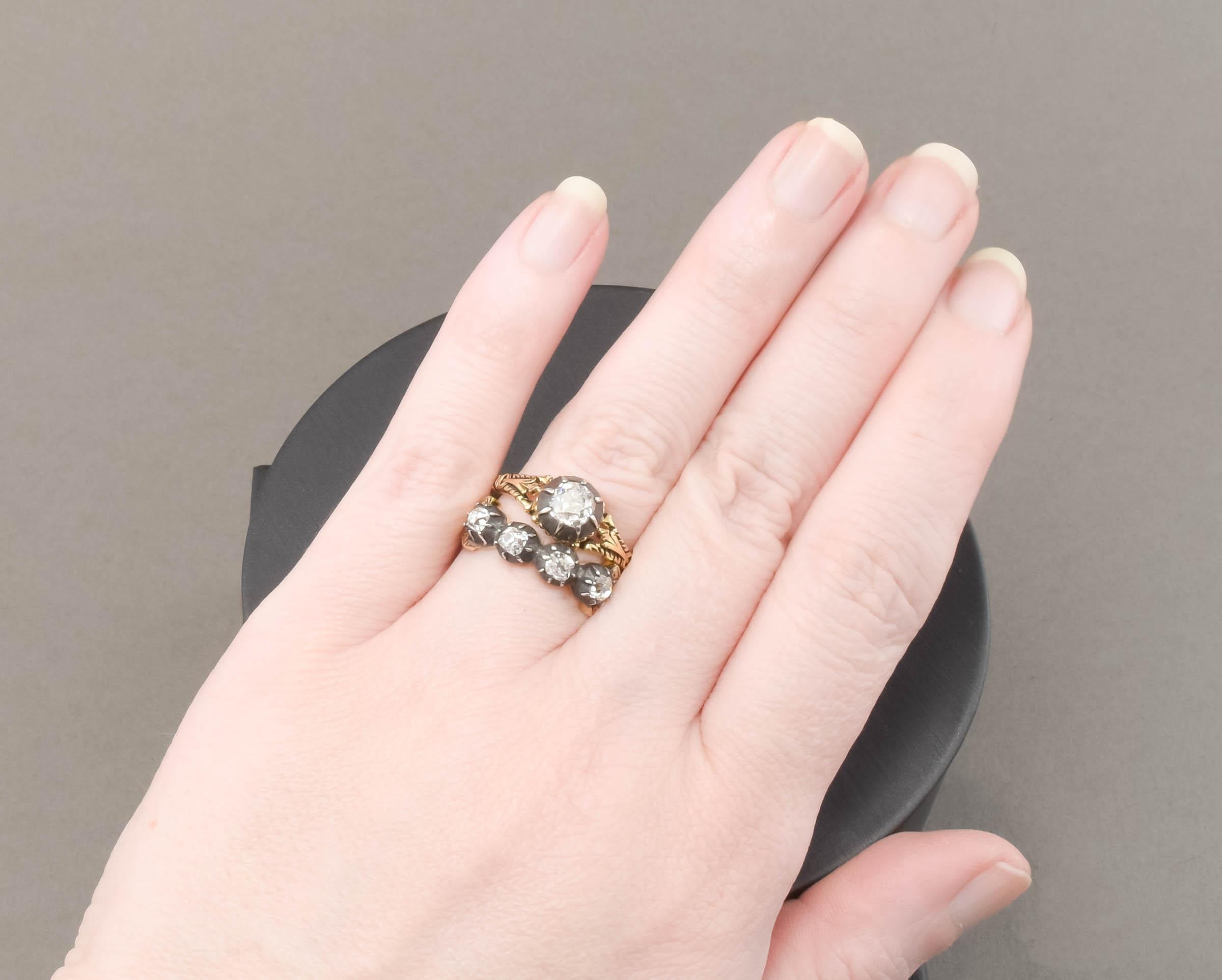Old Mine Cut Diamond Engagement Ring - Original Georgian Diamond & Setting For Sale 6