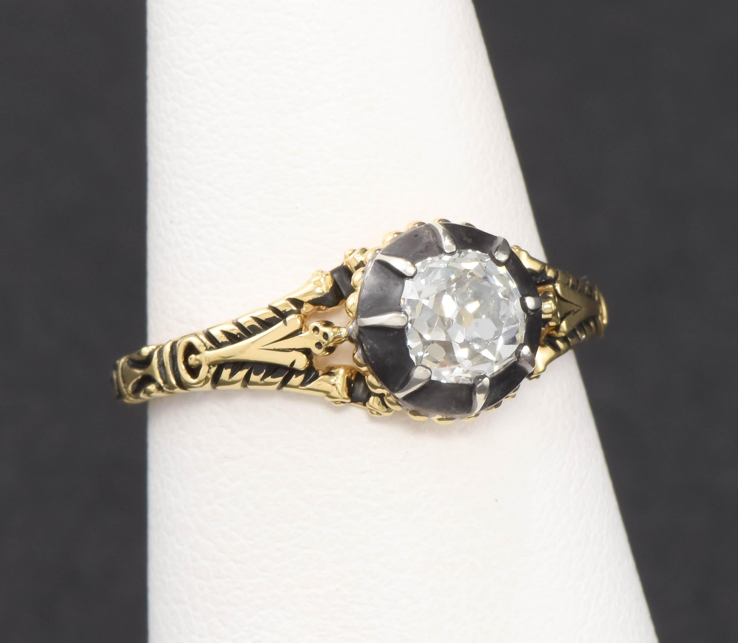 One of a kind, this elegant Georgian style engagement ring was custom made to highlight the original Georgian period old mine cut diamond I found in an antique French brooch.  As the old brooch was damaged, I rescued the suite of antique diamonds in