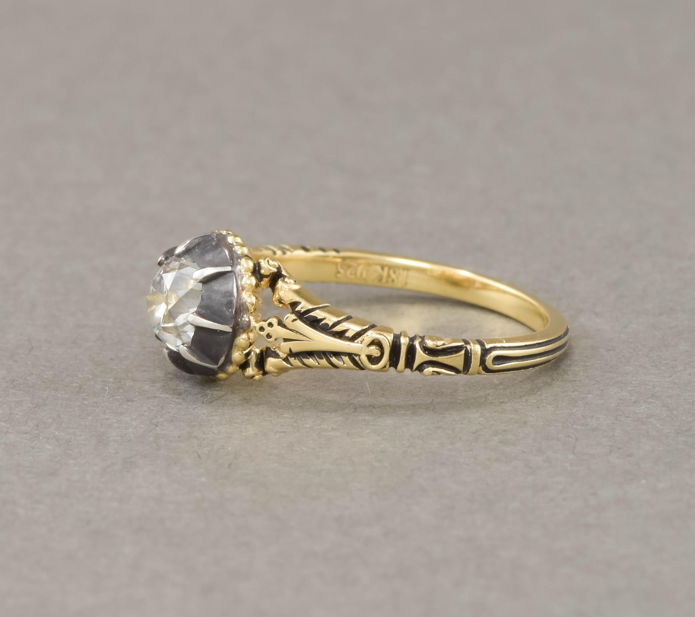 Women's Old Mine Cut Diamond Engagement Ring - Original Georgian Diamond & Setting For Sale
