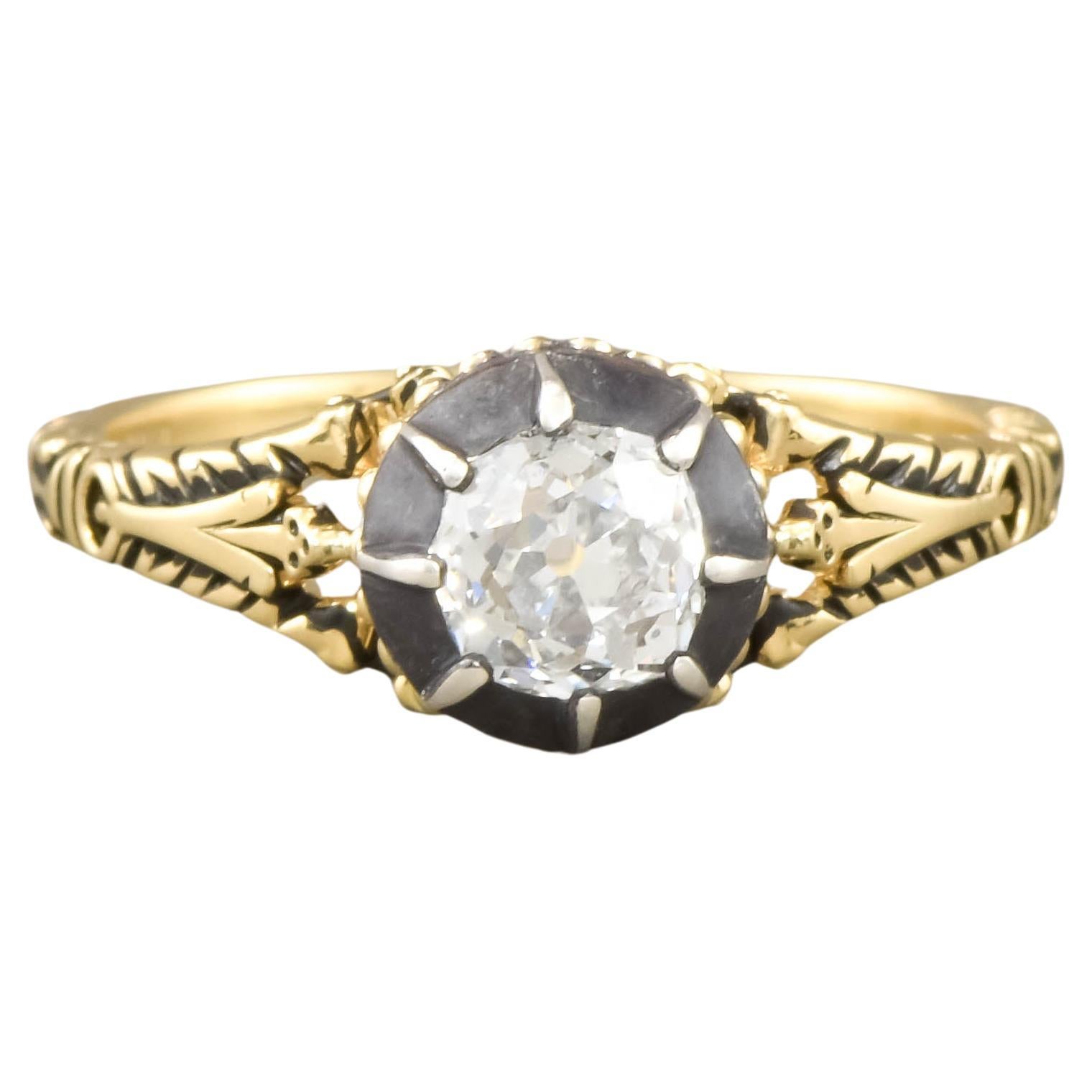 Old Mine Cut Diamond Engagement Ring - Original Georgian Diamond & Setting For Sale