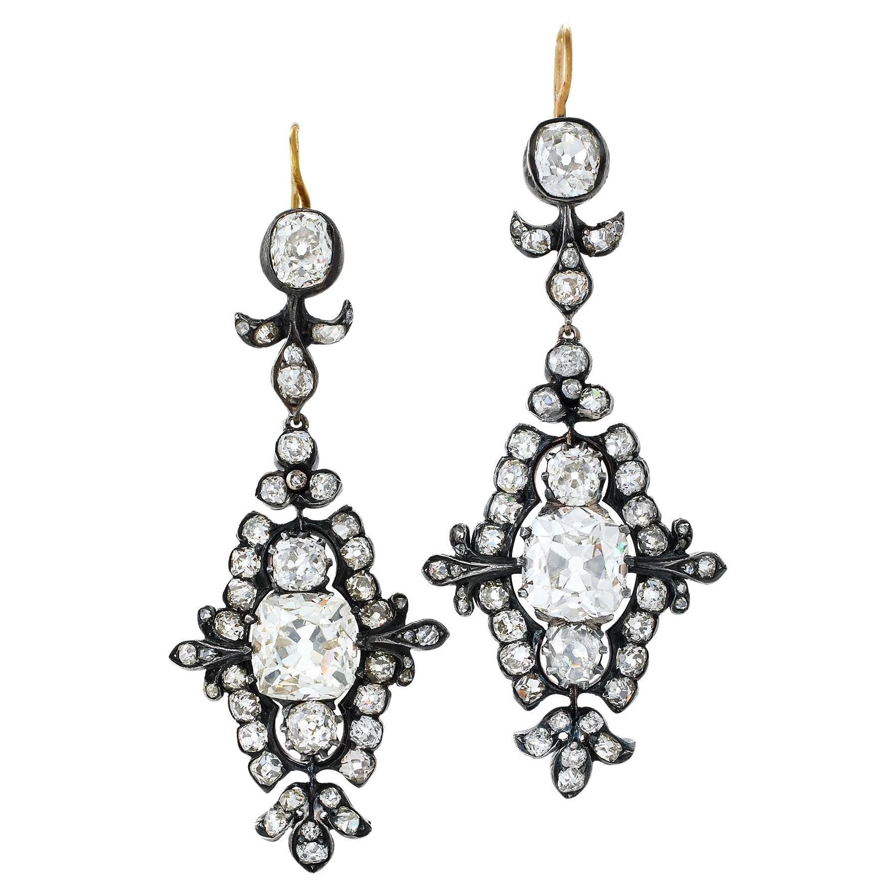 Boucles d'oreilles pendantes en diamant taille ancienne en vente