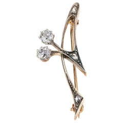 Alfiler de diamantes talla mina antigua en platino/ oro de 18 quilates/ oro de 14 quilates