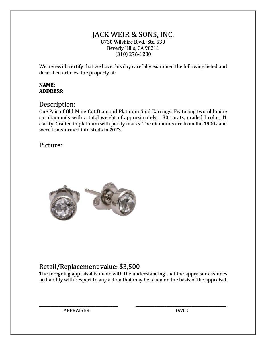 Old Mine Cut Diamond Platinum Stud Earrings 1