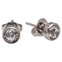 Antique Old Mine Cut Diamond Platinum Stud Earrings