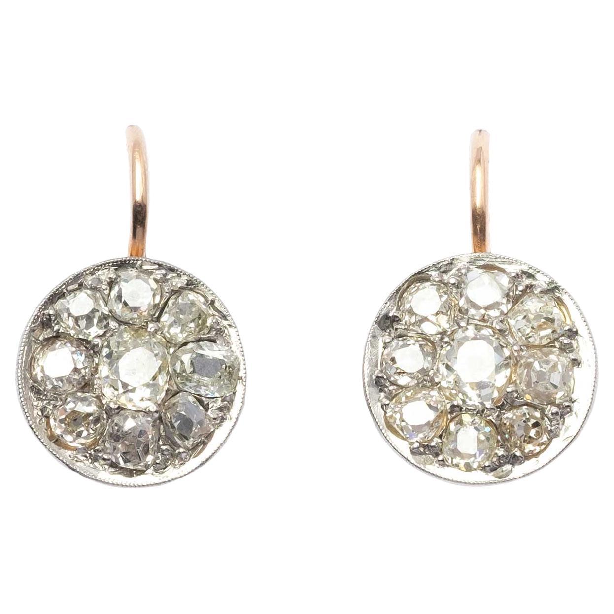 Old mine cut diamond small drop earrings
