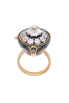 Old Mine Cut Diamond Sphere Ring in 18k Yellow Gold by Elie Top