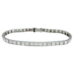 Old Mine Cut Diamond Tennis Bracelet with Squared Milgrain Design in Platinum