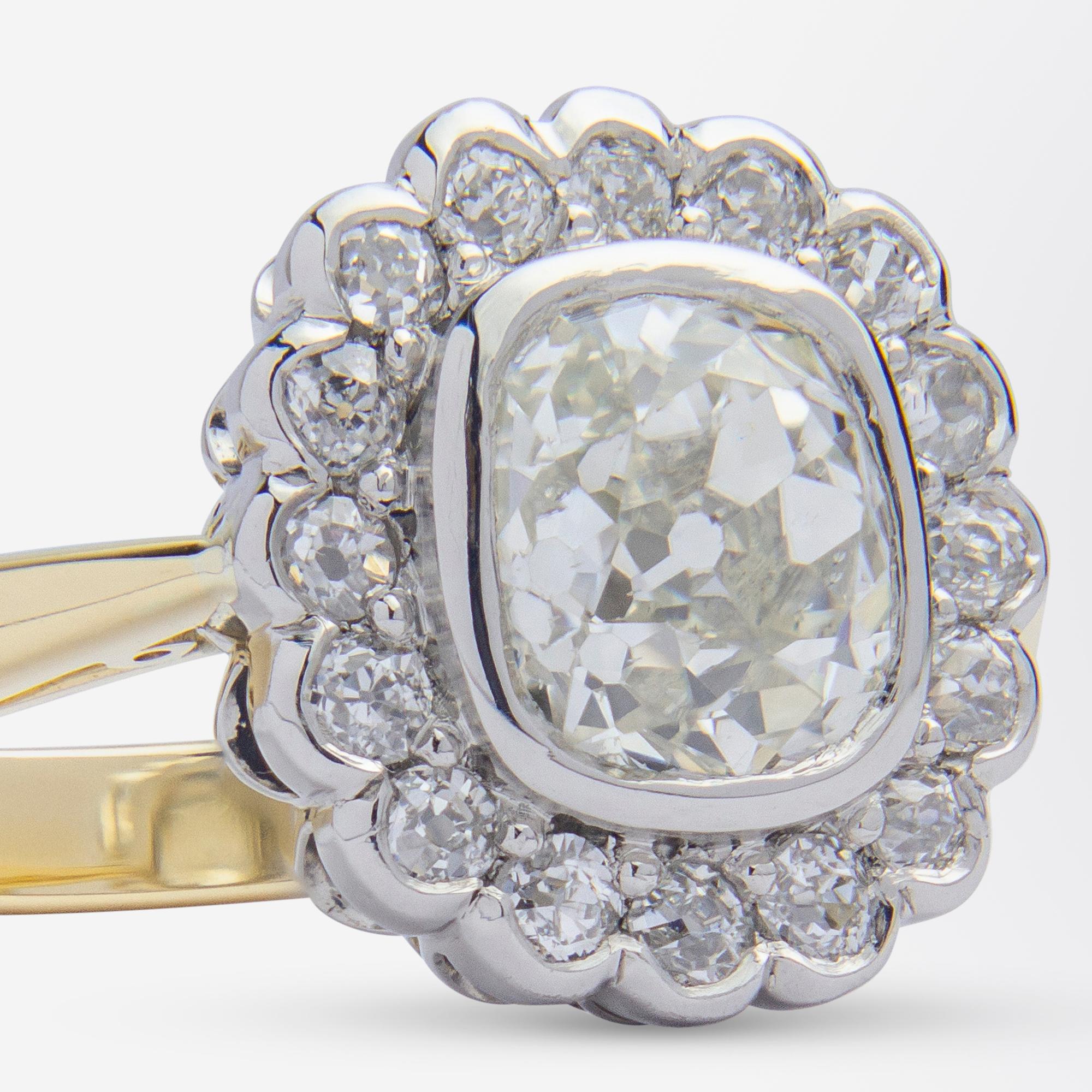 Old Mine Cut & Old European Cut Diamond Cluster Ring For Sale 2