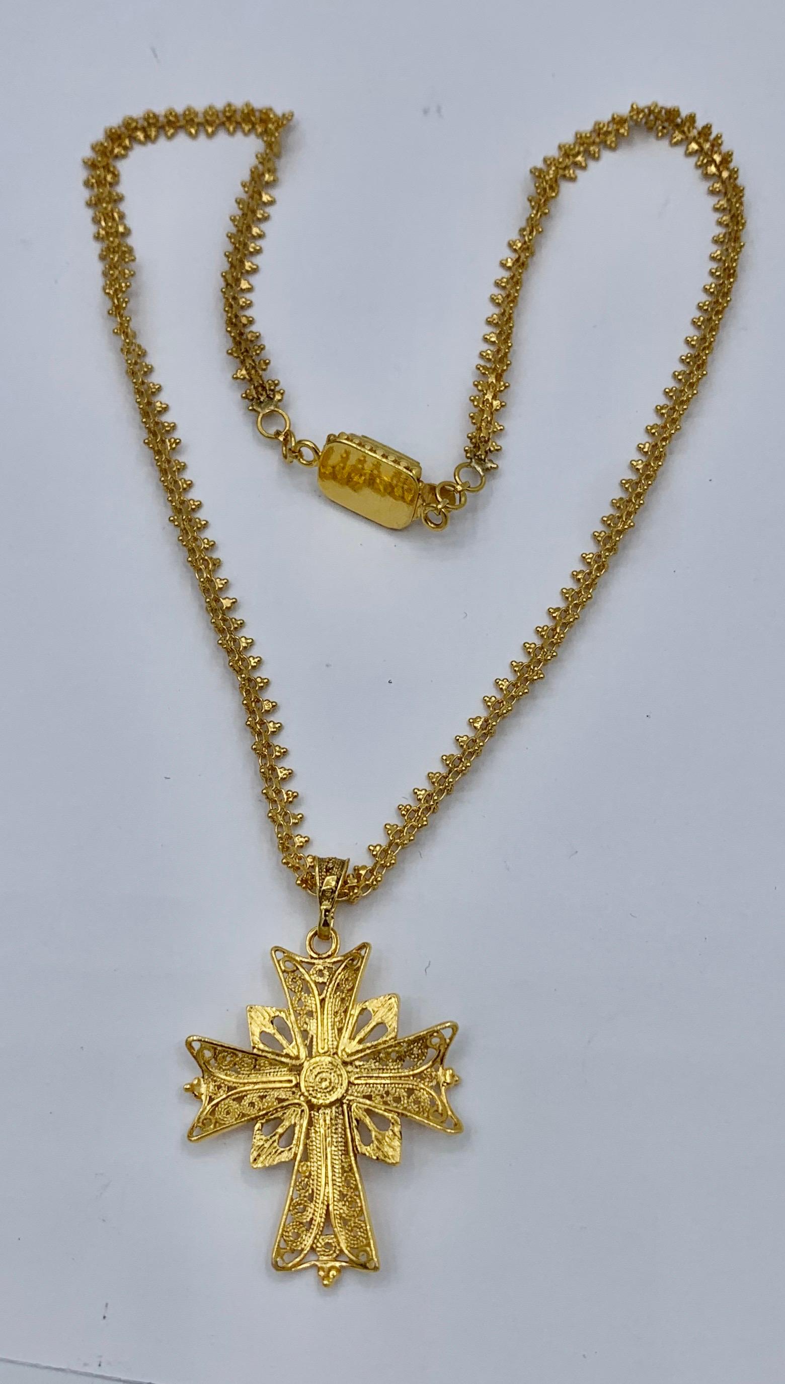 Old Mine Diamond 18 Karat Gold Enamel Cross Necklace Tourmaline Clasp For Sale 6