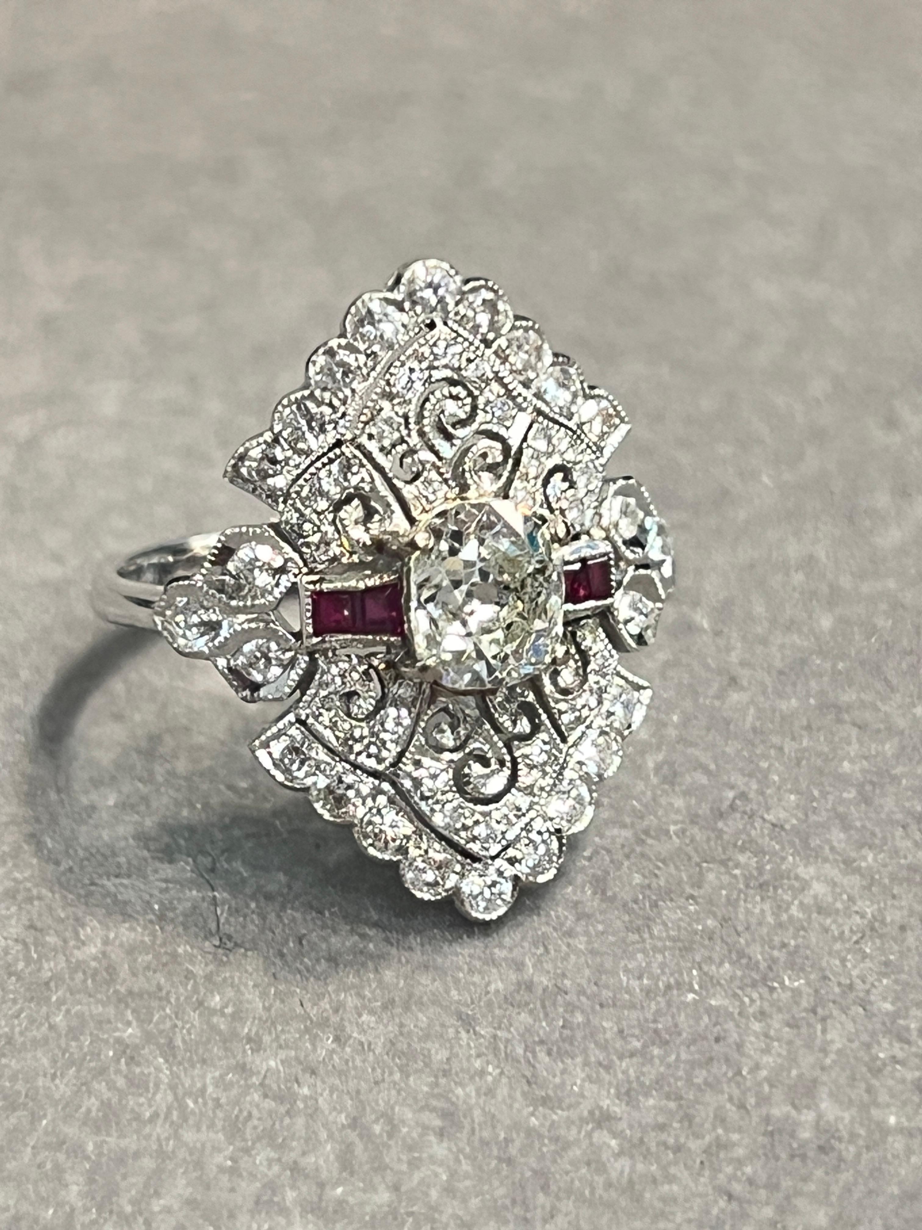 Bague en diamant et rubis ancienne mine en vente 1