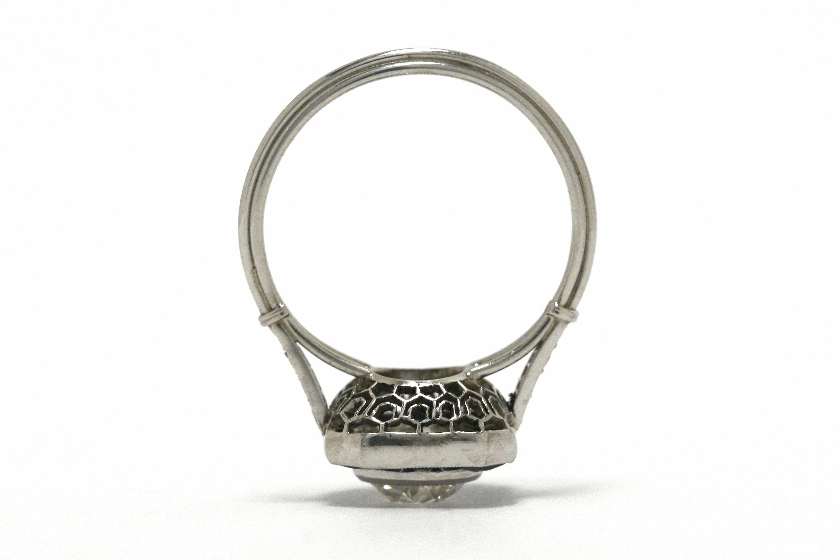 Old Mine Diamond Blue Sapphire Art Deco Style Platinum Engagement Ring In New Condition In Santa Barbara, CA