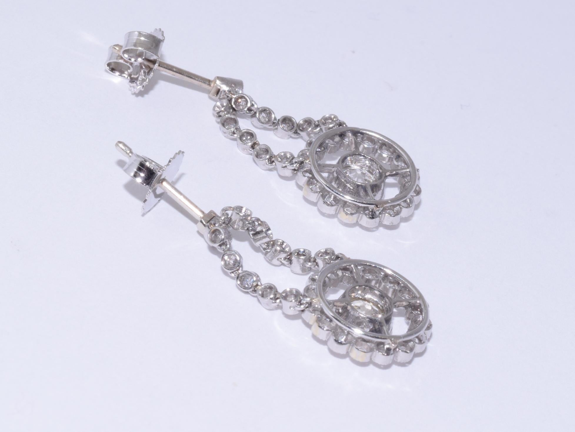 Women's or Men's Old Mine Diamond Cluster Pendant Earrings