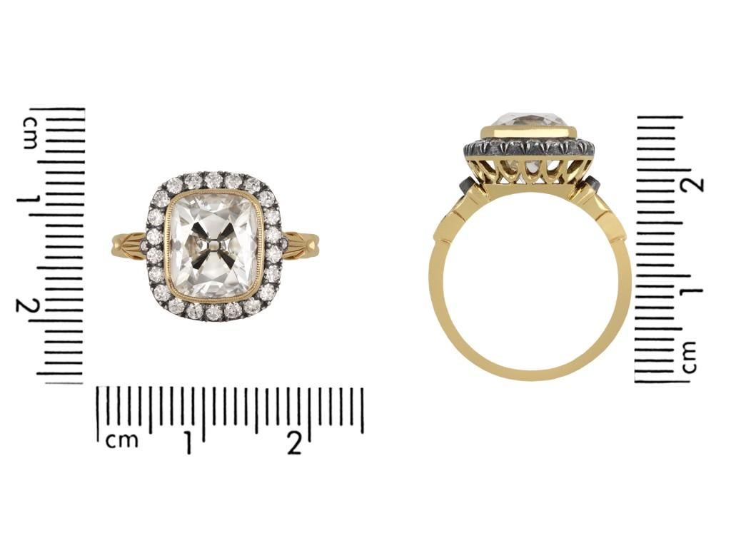 Bague Coronet Cluster avec diamant Old Mine 4,01 carats Bon état - En vente à London, GB