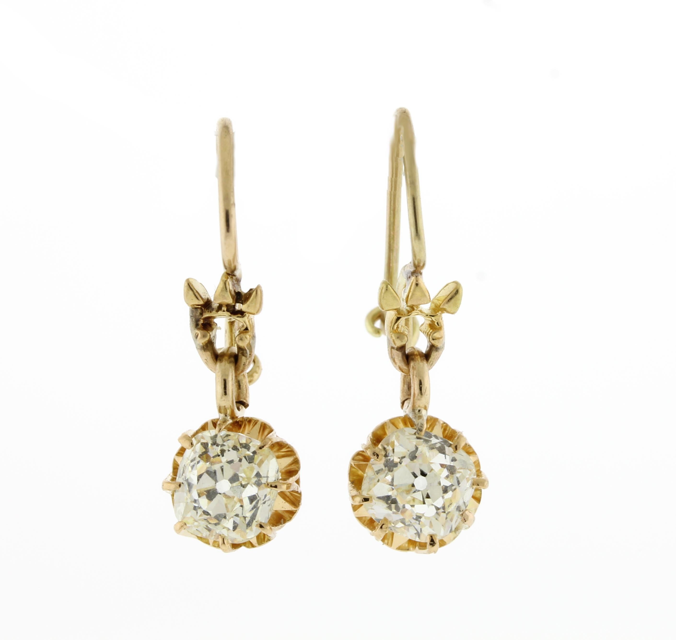 Old Mine Diamond Drop Earrings In Excellent Condition In Bethesda, MD