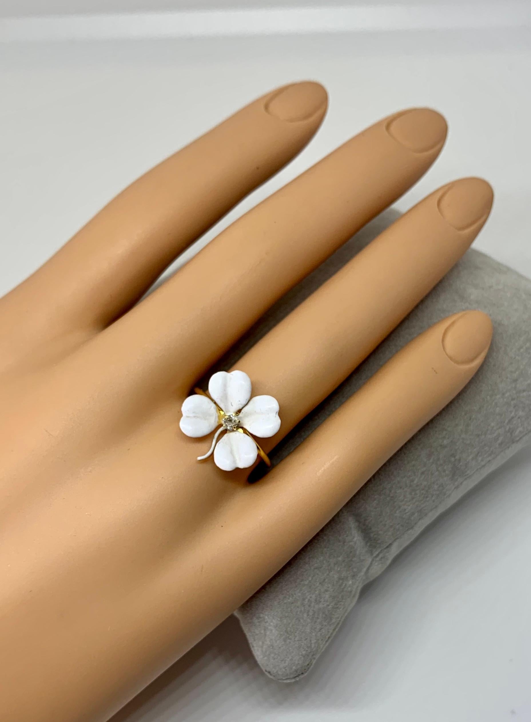 Old Mine Diamond Enamel Clover Flower Ring Antique Victorian 14 Karat Gold In Good Condition For Sale In New York, NY