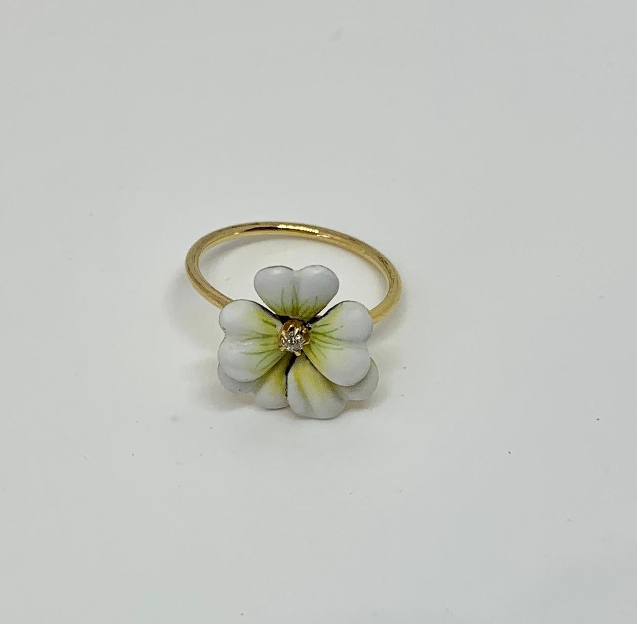 Old Mine Diamond Enamel Pansy Flower Ring Antique Victorian 14 Karat Gold For Sale 1