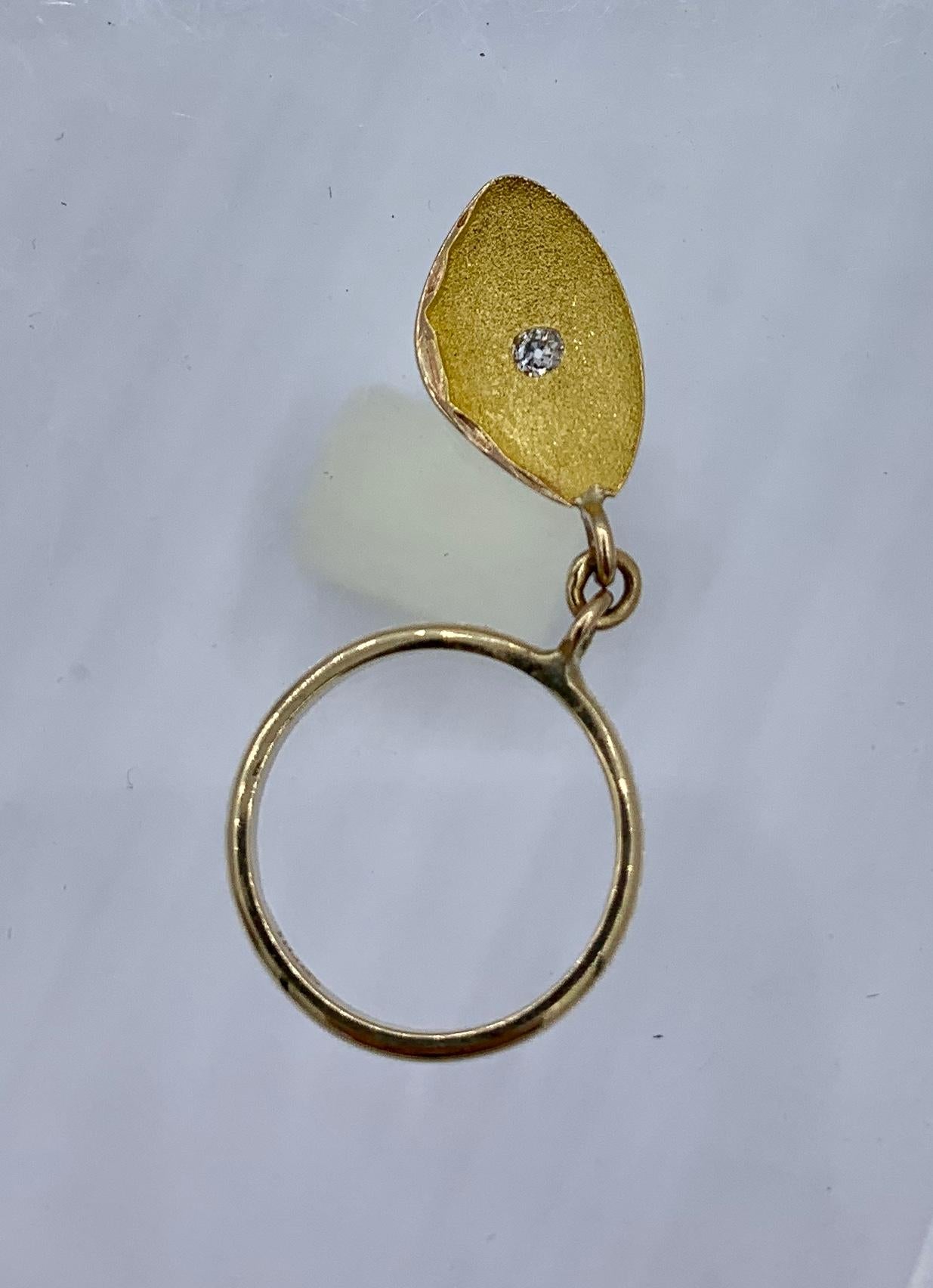 Old Mine Cut Old Mine Diamond Oyster Charm Ring Antique 14 Karat Gold For Sale