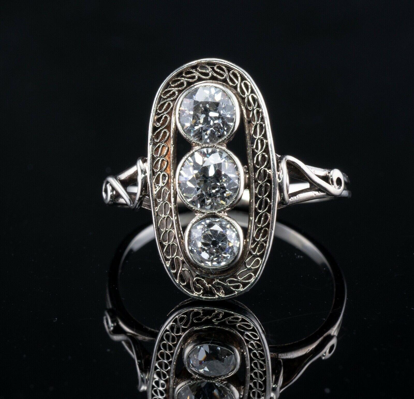 Old mine Diamond Ring 14K White Gold Art Deco 1.30 TDW For Sale 6