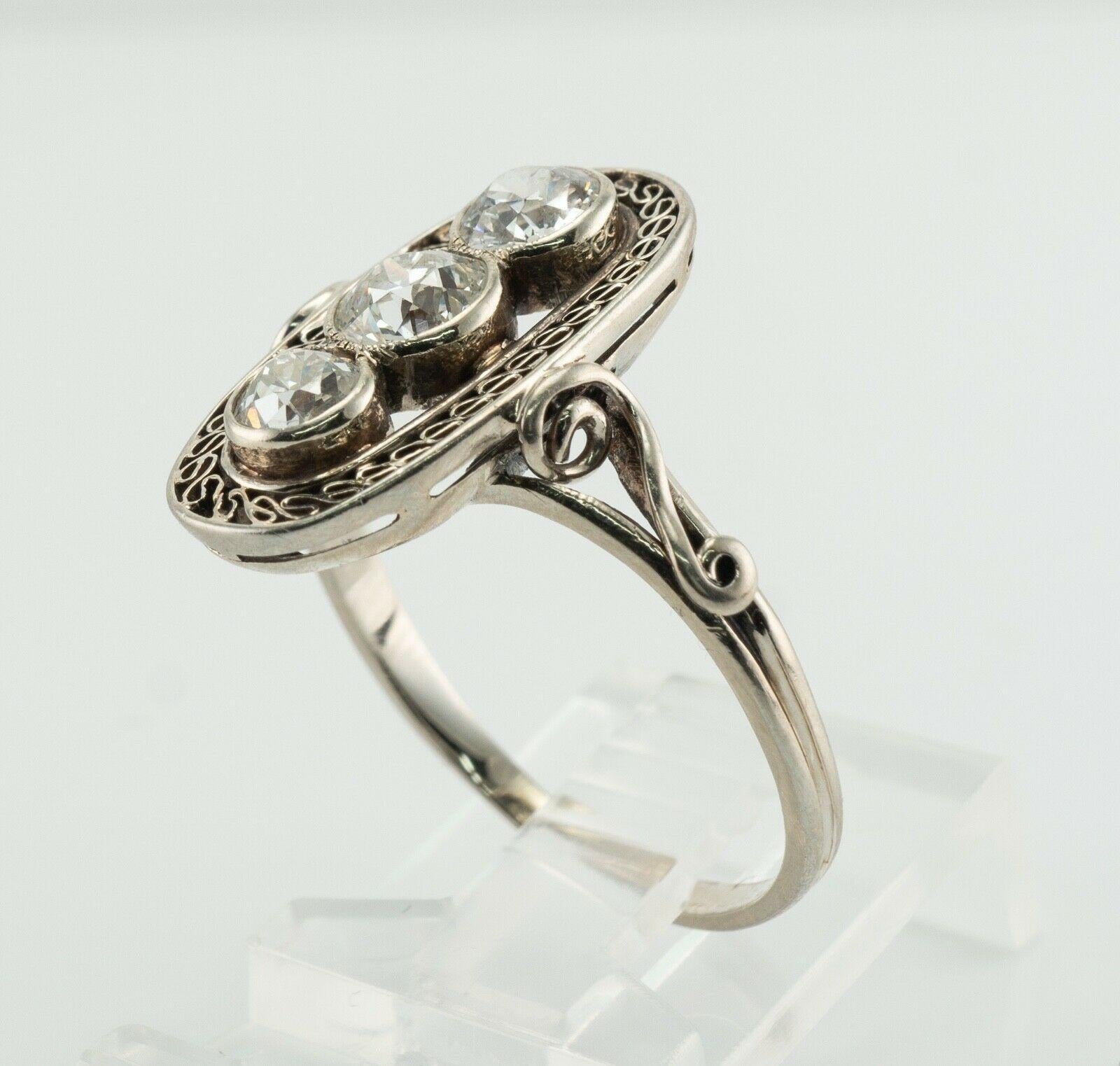 Old mine Diamond Ring 14K White Gold Art Deco 1.30 TDW For Sale 7