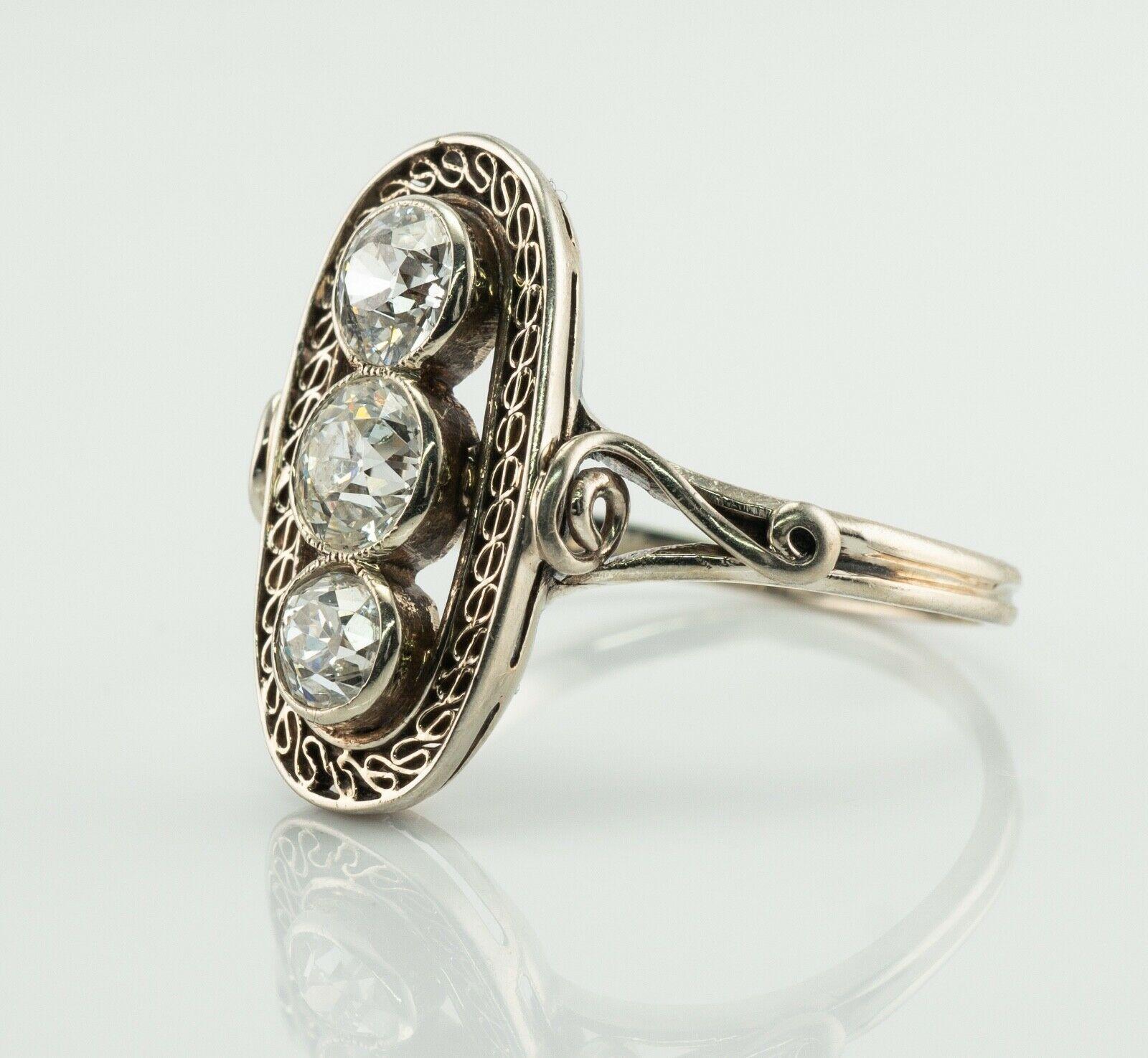 Women's Old mine Diamond Ring 14K White Gold Art Deco 1.30 TDW For Sale