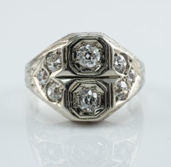 Bague diamant ancienne en or blanc 14K Art Deco .82 TDW