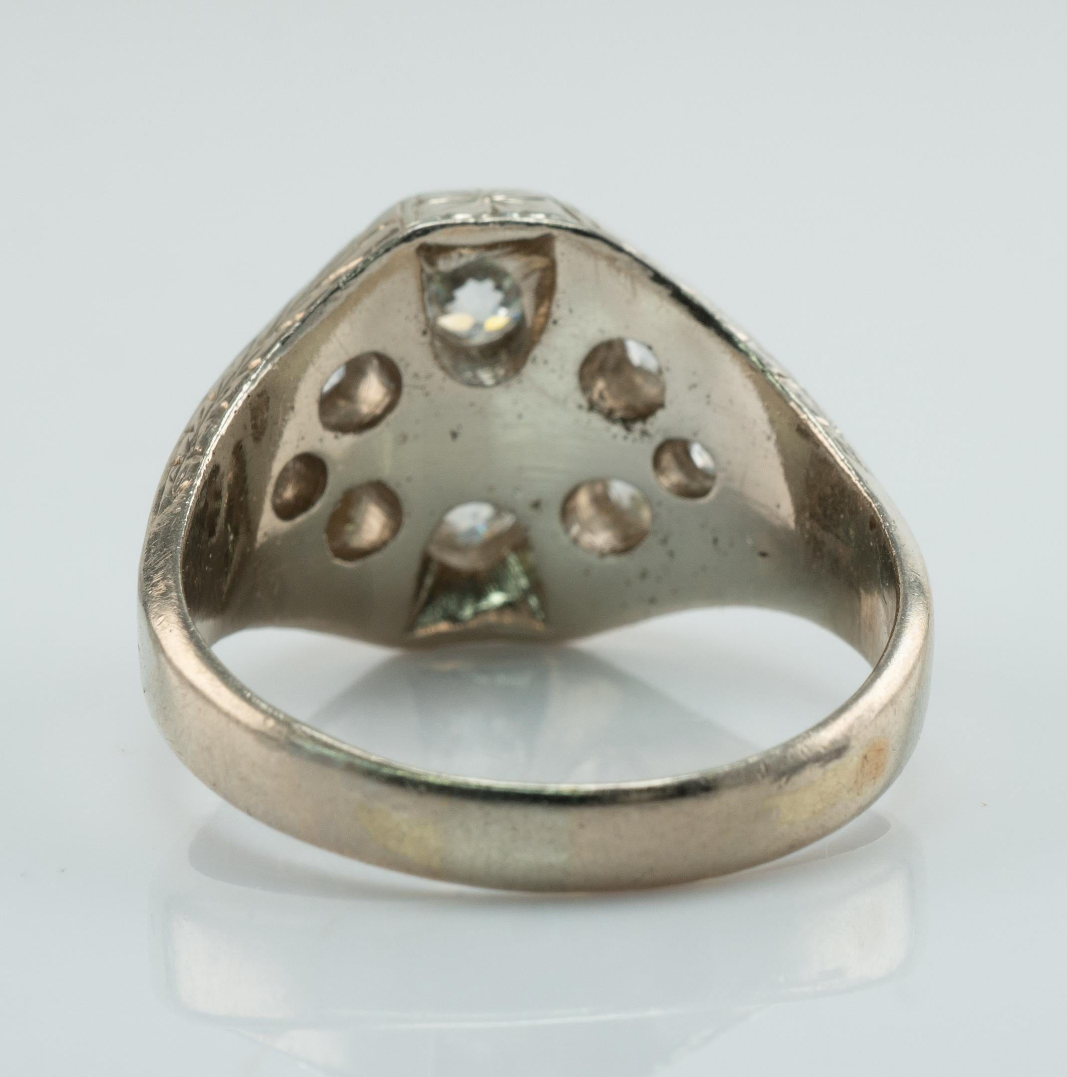 Old Mine Cut Old Mine Diamond Ring 14K White Gold Art Deco .82 TDW For Sale