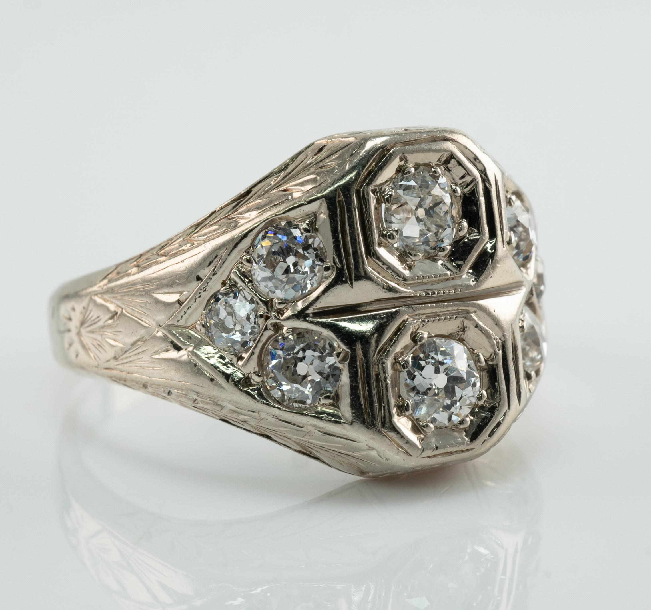 Old Mine Diamond Ring 14K White Gold Art Deco .82 TDW In Good Condition For Sale In East Brunswick, NJ