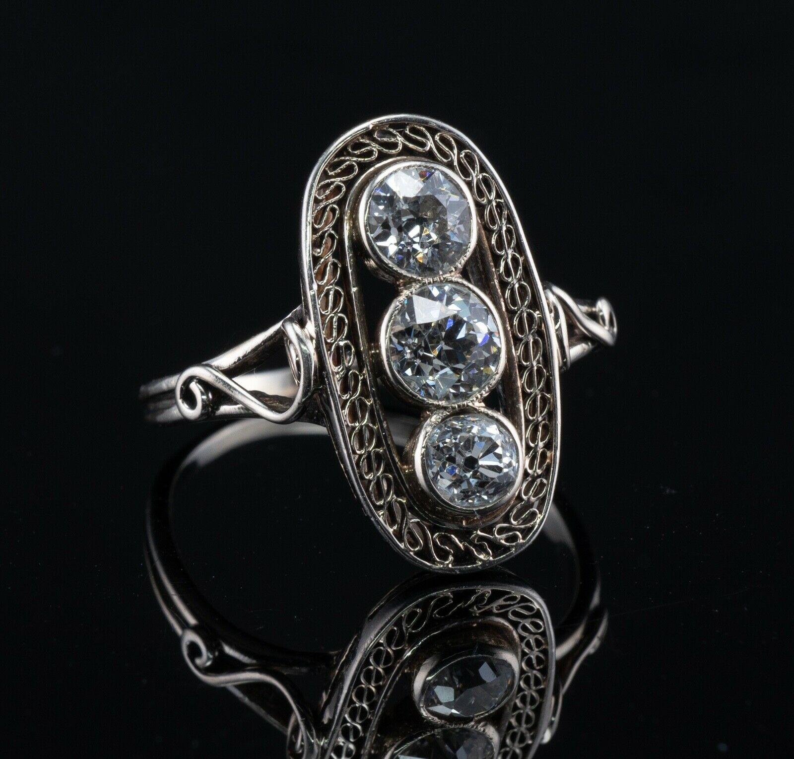 Old mine Diamond Ring 14K White Gold Art Deco Three stones 1.30 TDW (Art déco) im Angebot