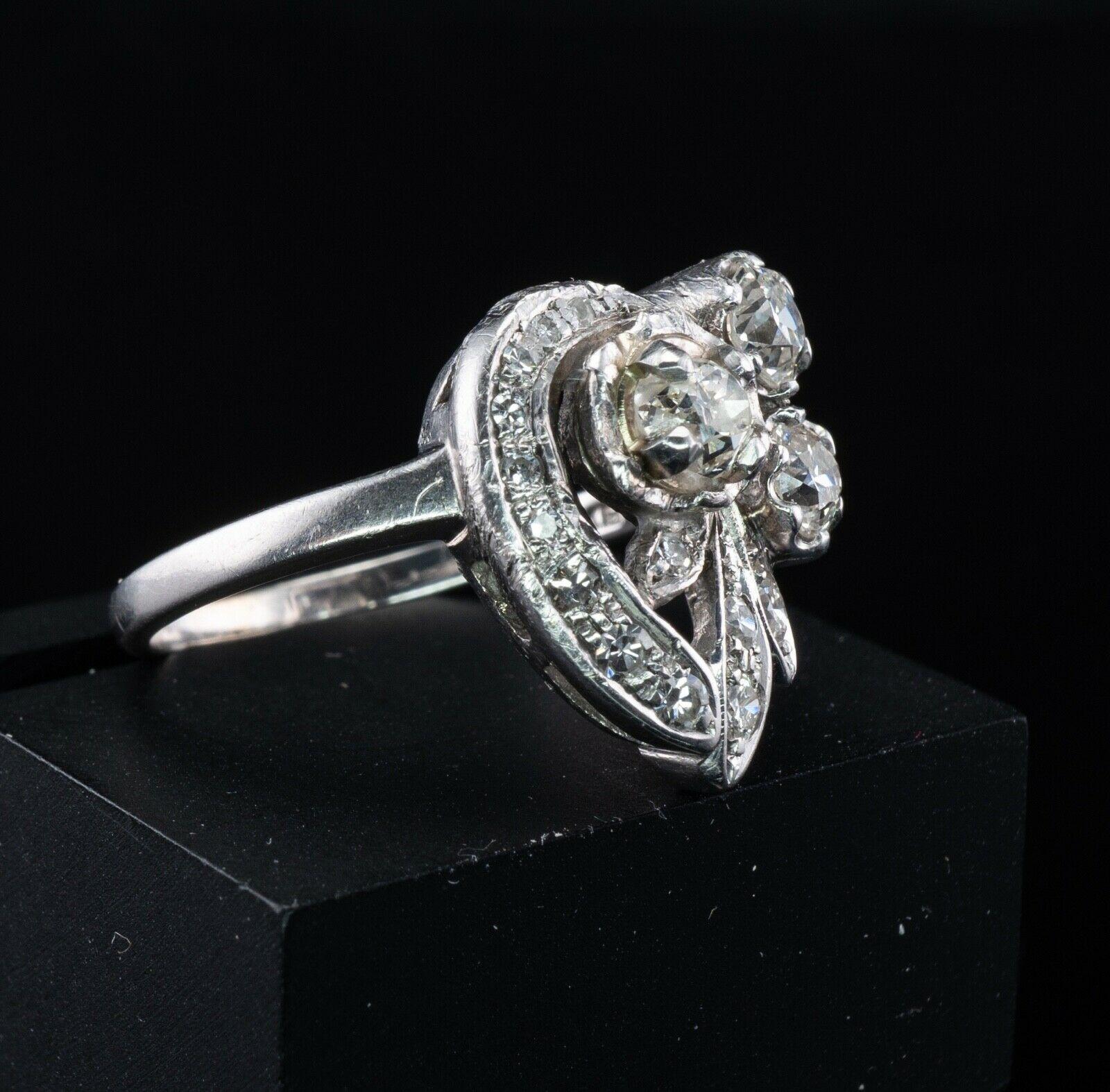 For Sale:  Old Mine Diamond Ring 14K White Gold Vintage 1.55 TDW 10