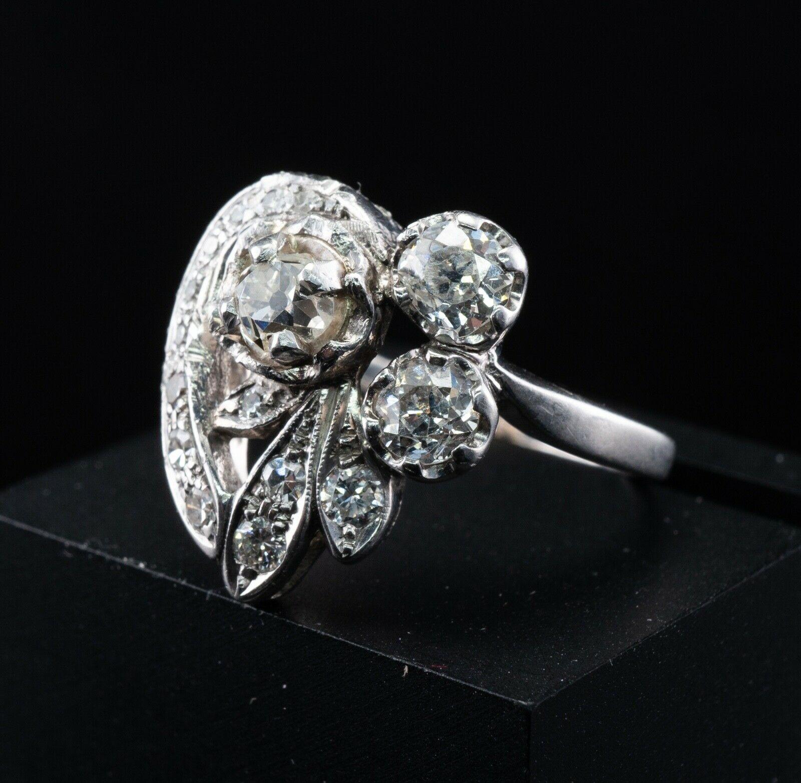 For Sale:  Old Mine Diamond Ring 14K White Gold Vintage 1.55 TDW 12