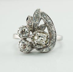Old Mine Diamond Ring 14K White Gold Vintage Floral 1.55 TDW