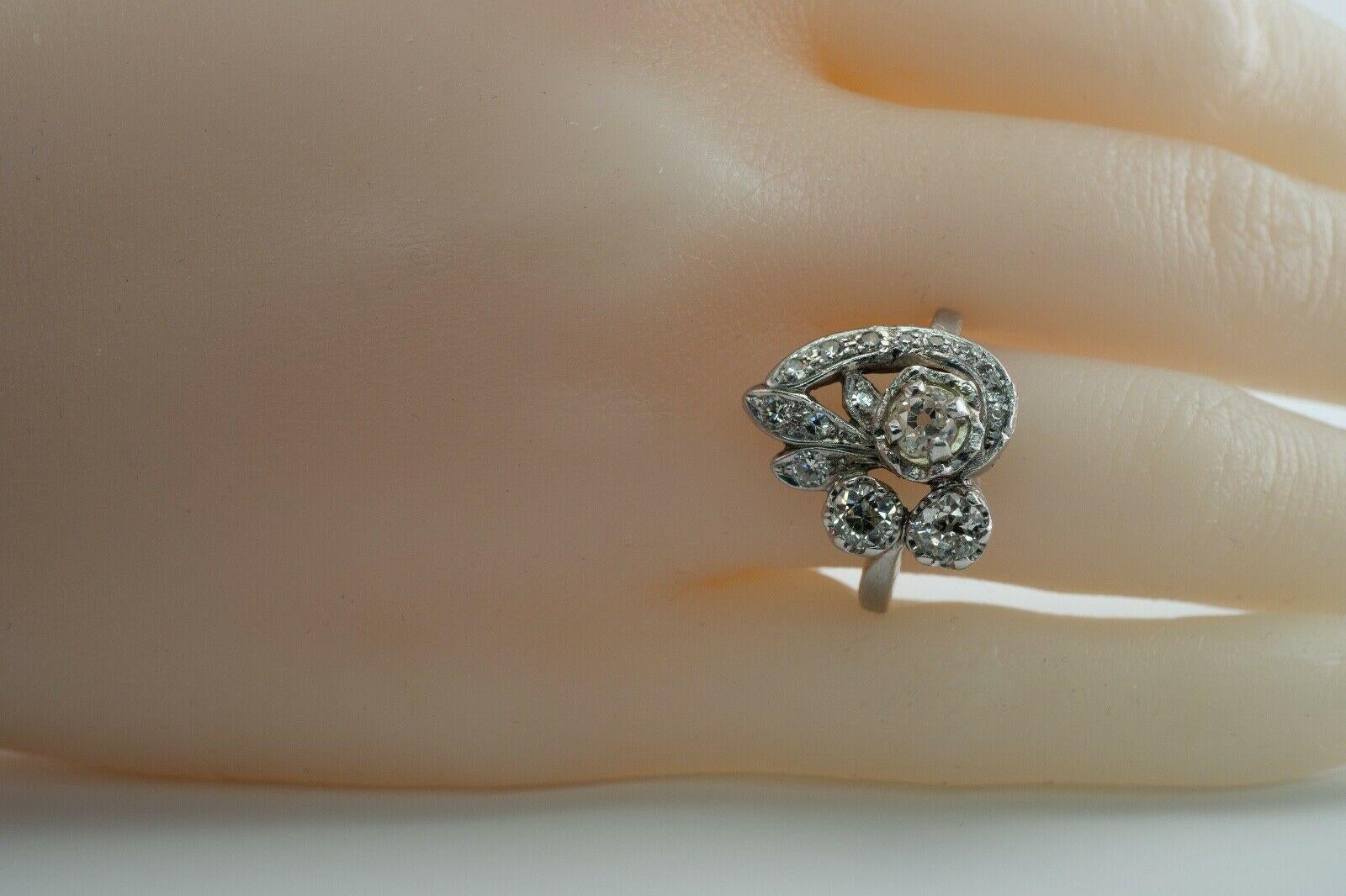 For Sale:  Old Mine Diamond Ring 14K White Gold Vintage 1.55 TDW 5