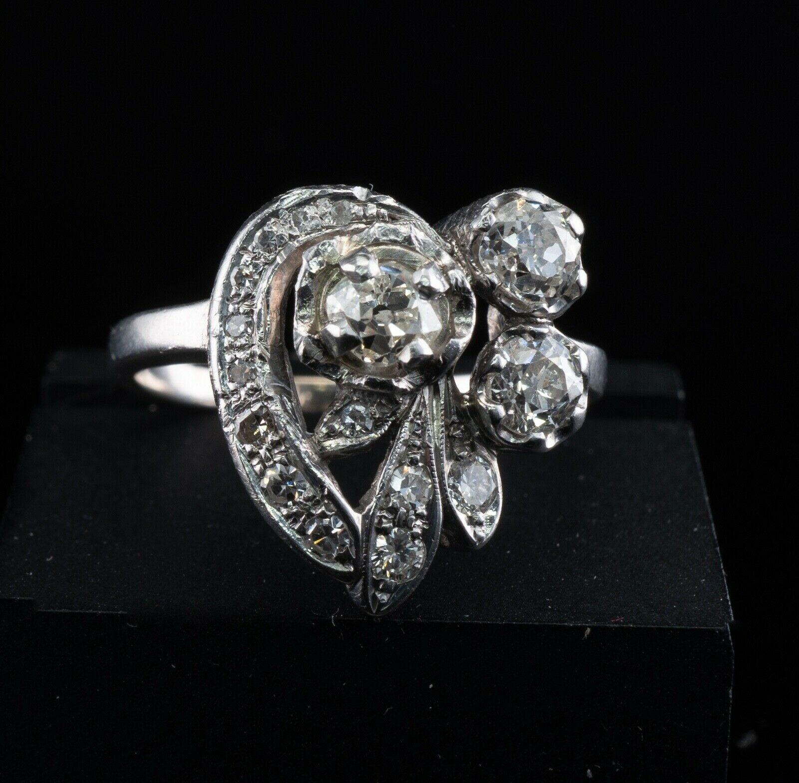 For Sale:  Old Mine Diamond Ring 14K White Gold Vintage 1.55 TDW 7