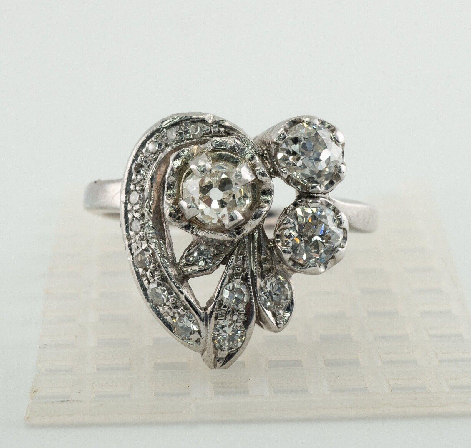 For Sale:  Old Mine Diamond Ring 14K White Gold Vintage 1.55 TDW 8