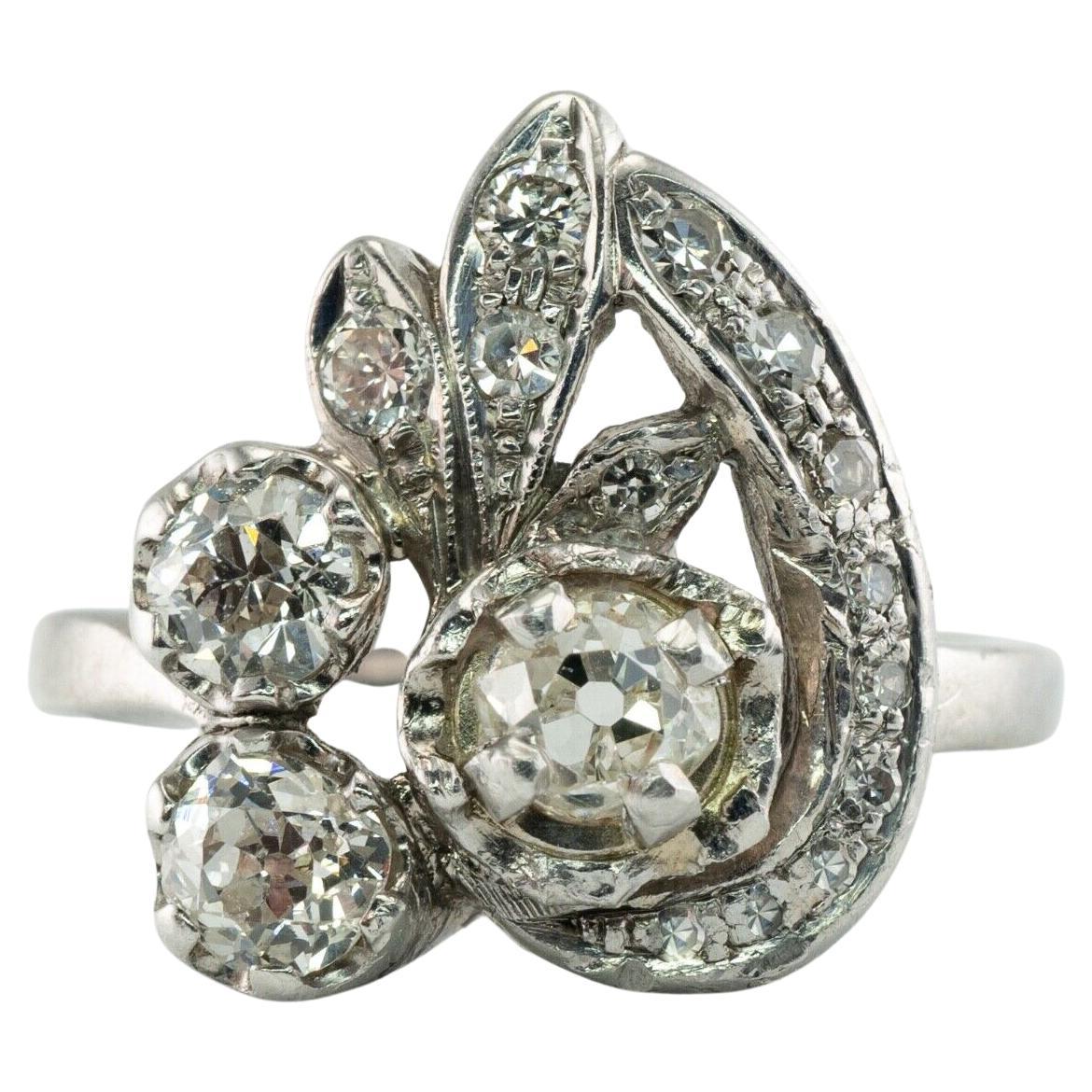 For Sale:  Old Mine Diamond Ring 14K White Gold Vintage 1.55 TDW