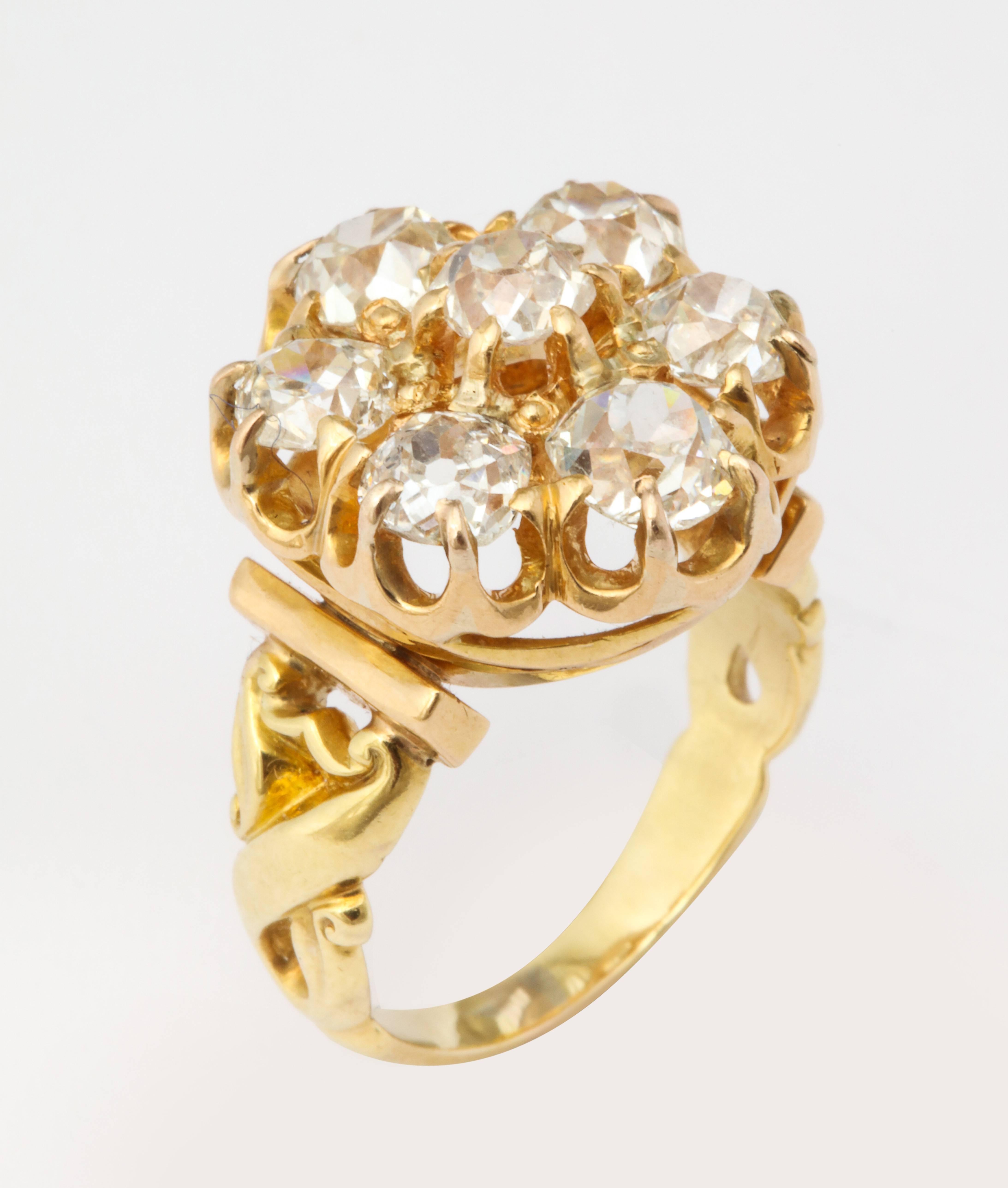 Women's or Men's Old Mine Diamond Ring, 18 Karat Victorian For Sale