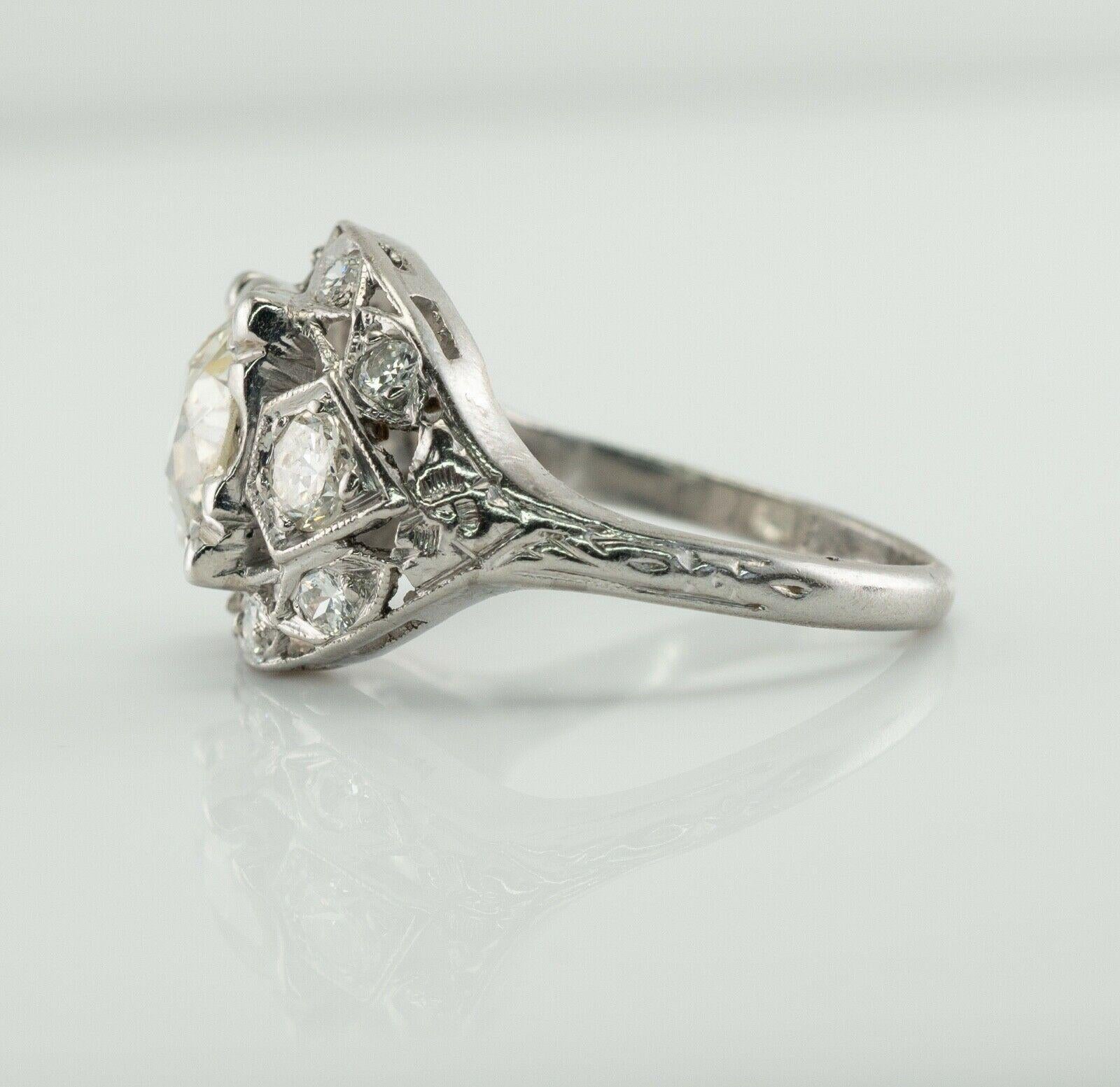 Old Mine Diamond Ring Platinum 2.05 TDW Vintage Engagement For Sale 2
