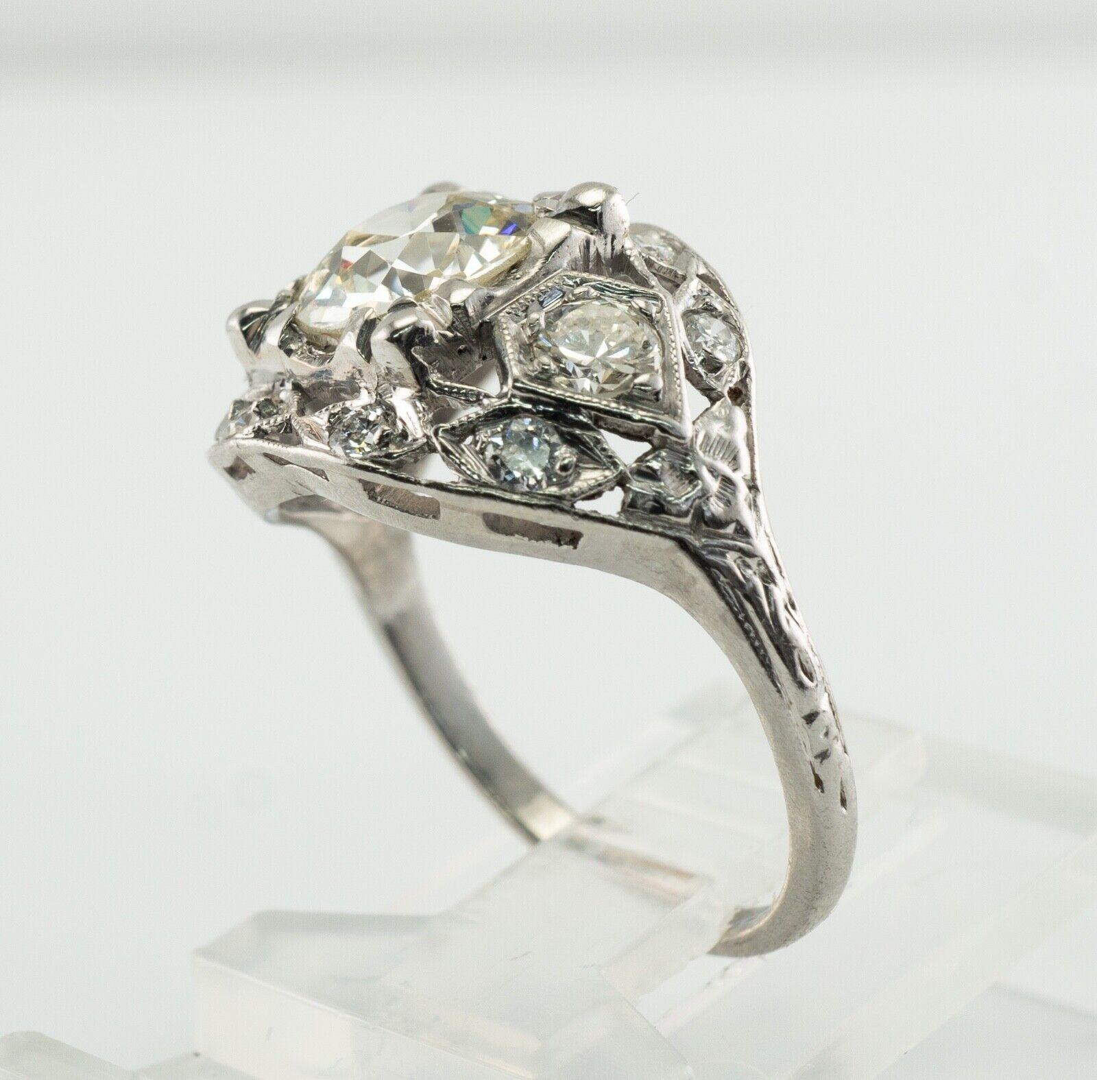Old Mine Diamond Ring Platinum 2.05 TDW Vintage Engagement For Sale 3