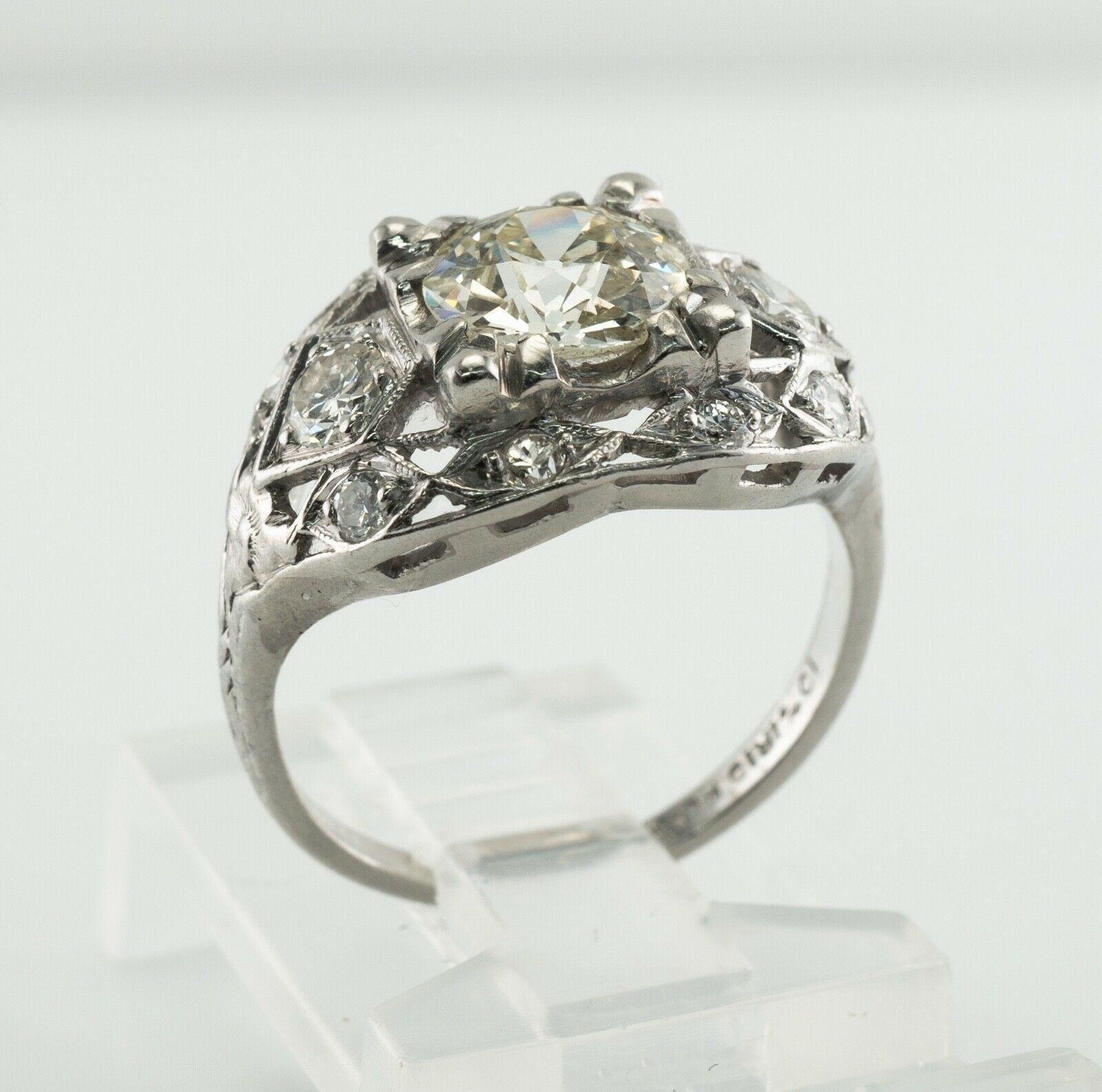 Old Mine Diamond Ring Platinum 2.05 TDW Vintage Engagement For Sale 4