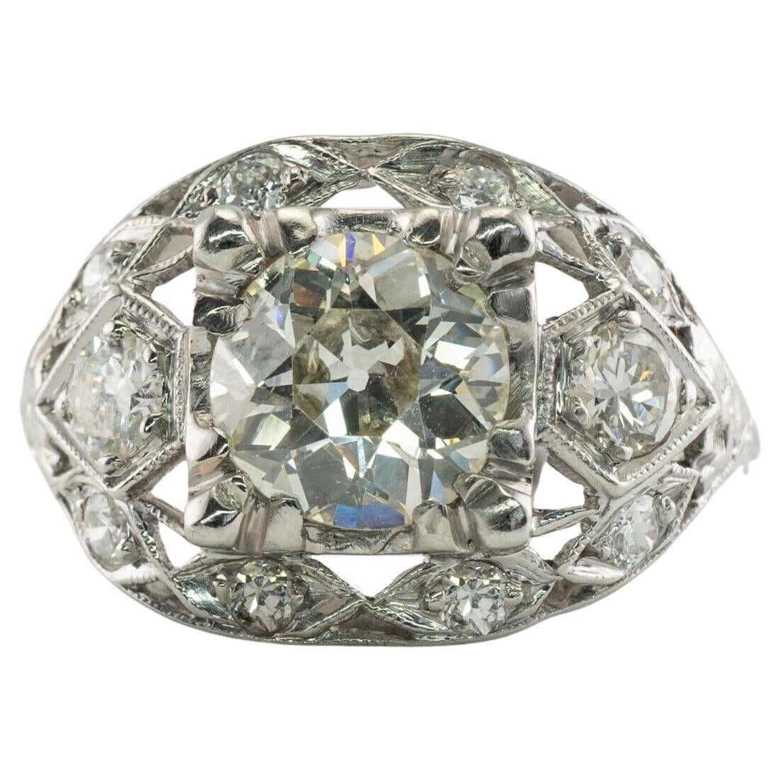 Old Mine Diamond Ring Platinum 2.05 TDW Vintage Engagement For Sale