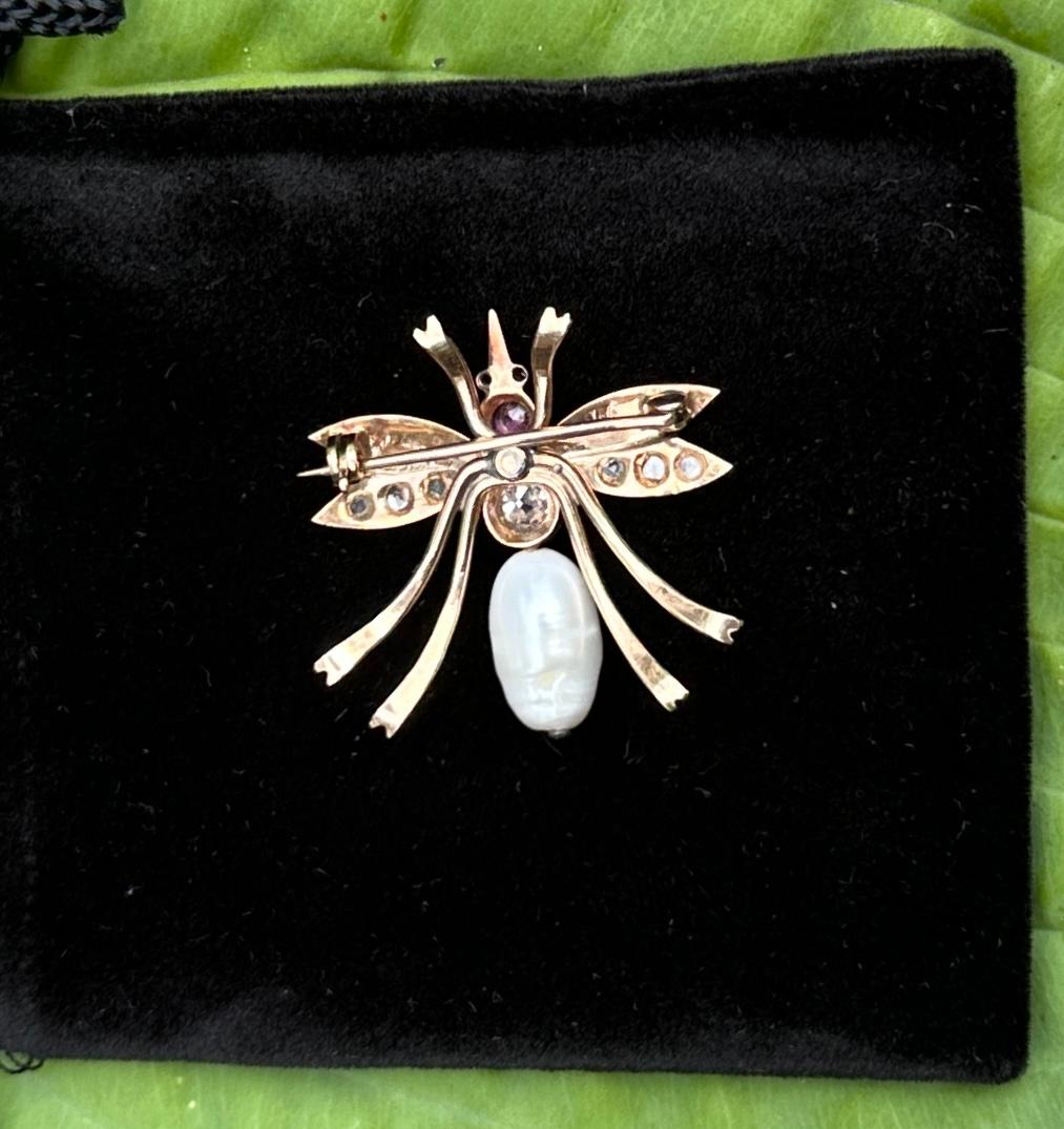Old Mine Diamond Ruby Sapphire Enamel Insect Bug Fly Brooch Art Nouveau Gold For Sale 1