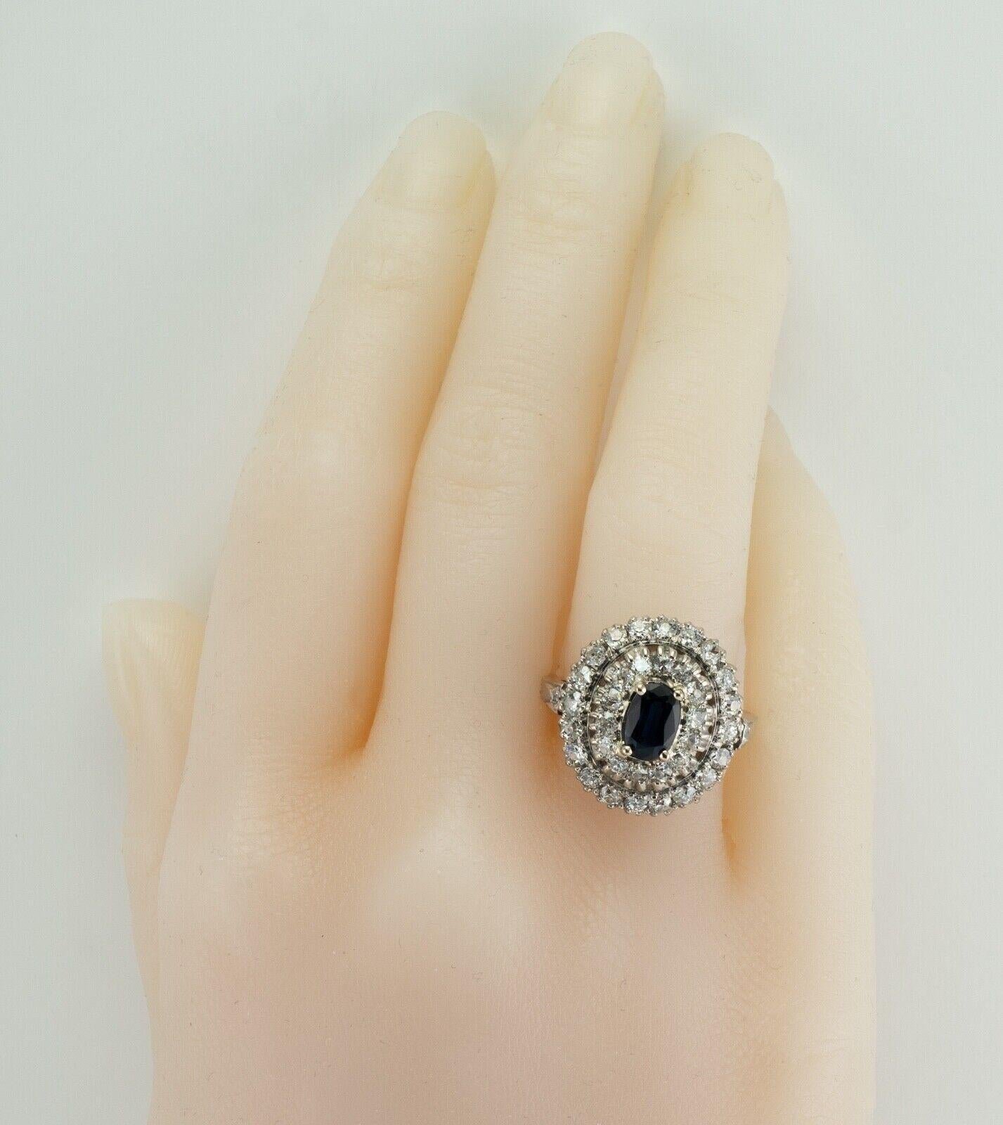 Minen-Diamant-Saphir-Ring 14K Weißgold Vintage im Angebot 7
